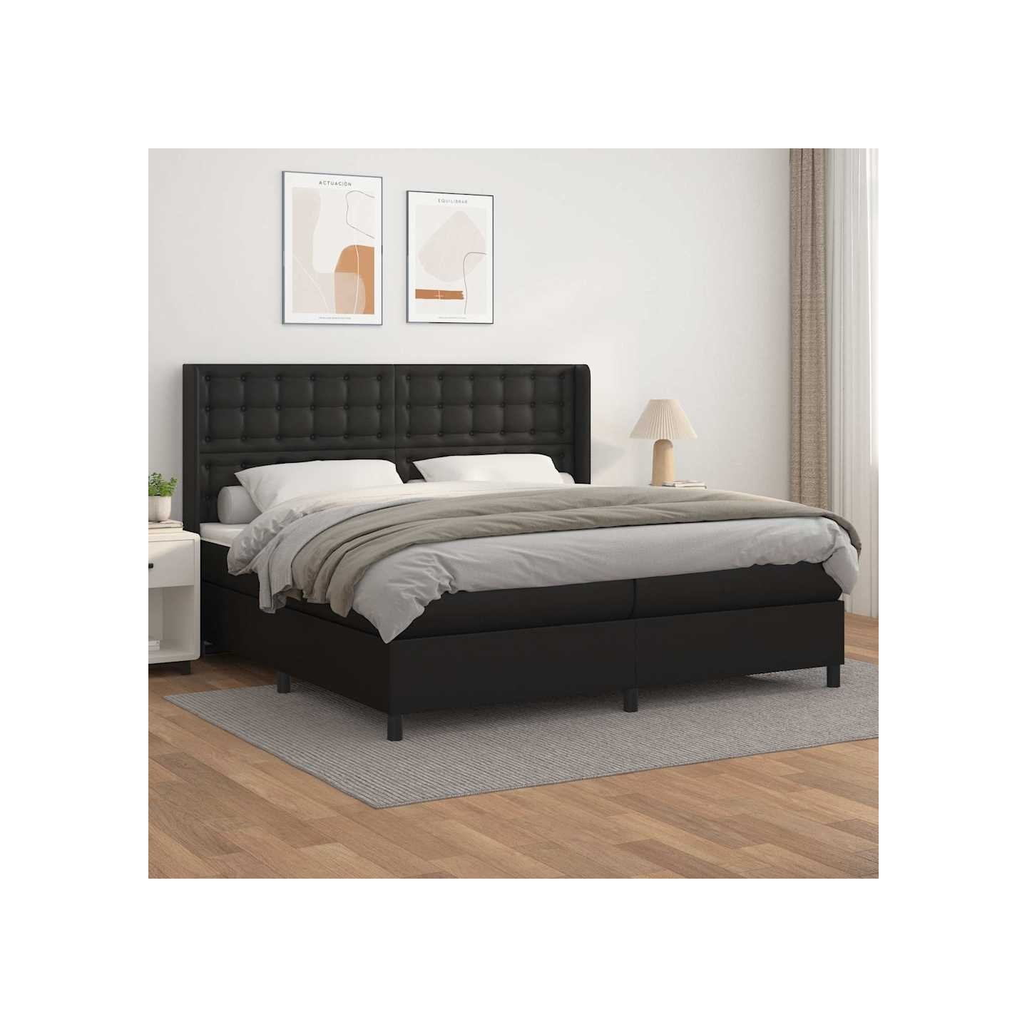 Sommier à lattes de lit avec matelas Noir 200x200 cm Similicuir