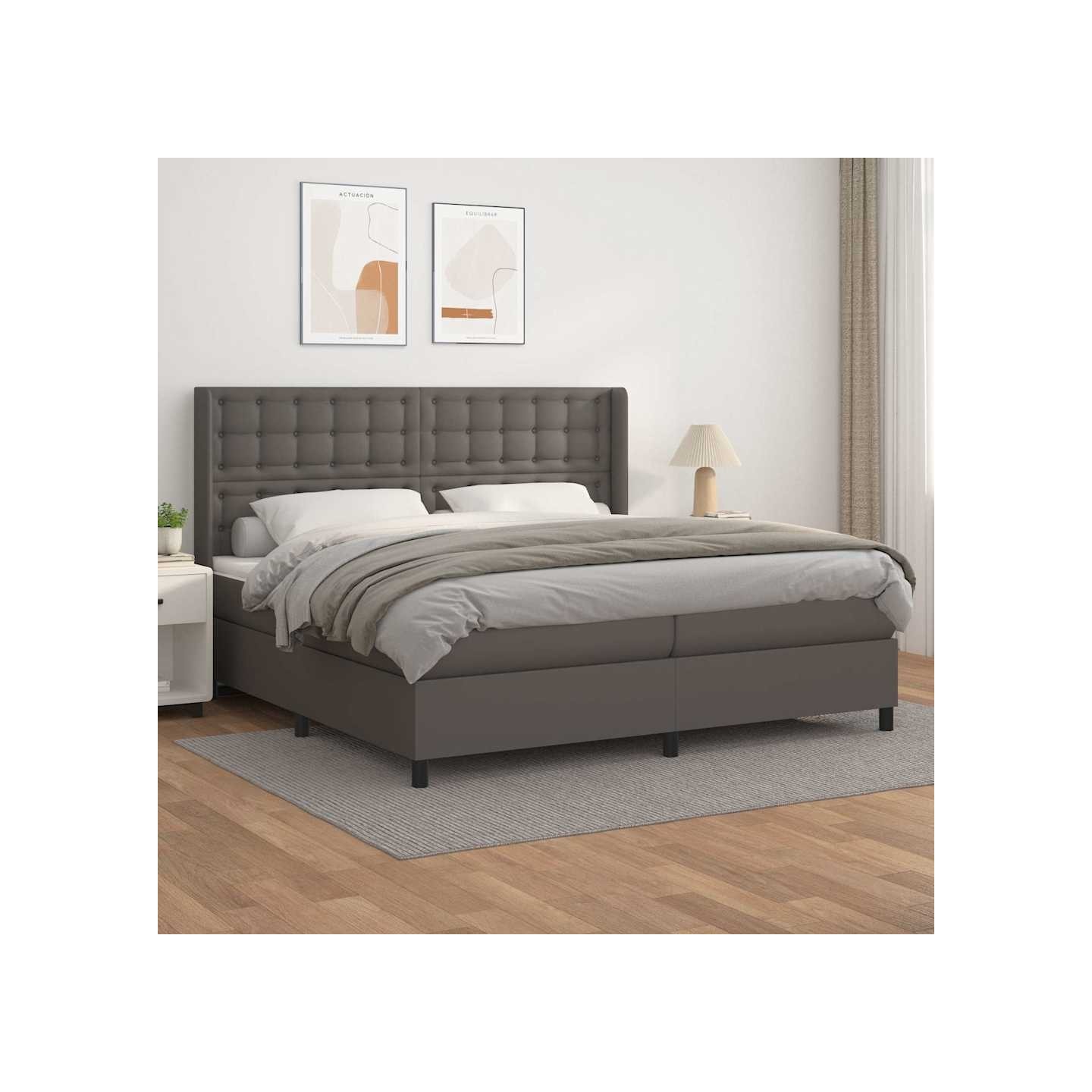 Sommier à lattes de lit avec matelas Gris 200x200 cm Similicuir