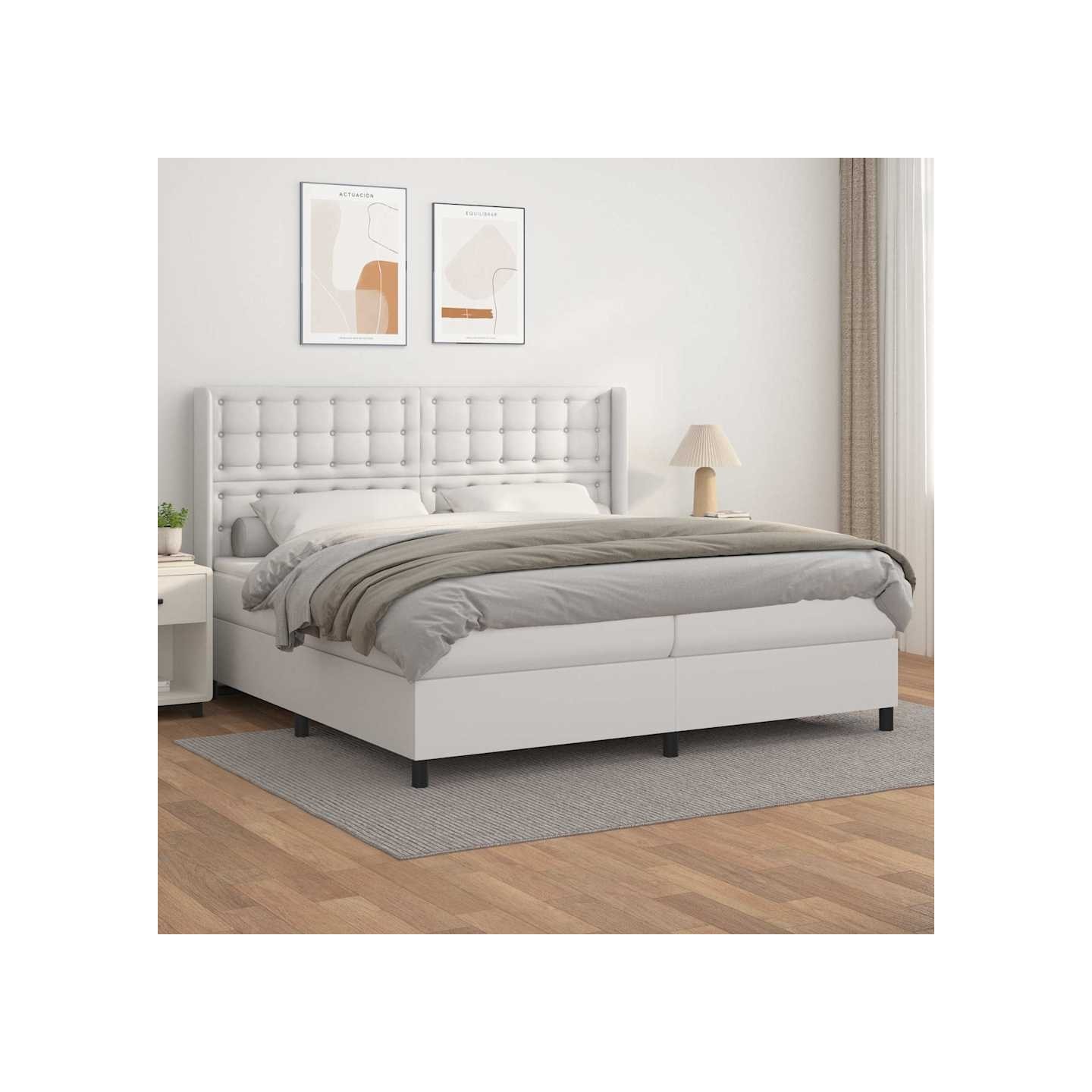 Sommier à lattes de lit avec matelas Blanc 200x200cm Similicuir