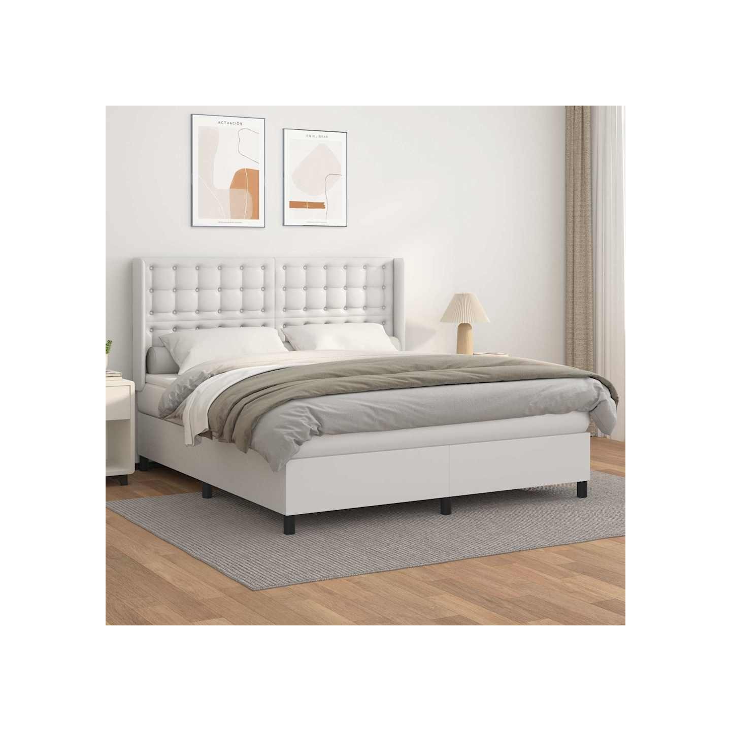 Sommier à lattes de lit avec matelas Blanc 180x200cm Similicuir