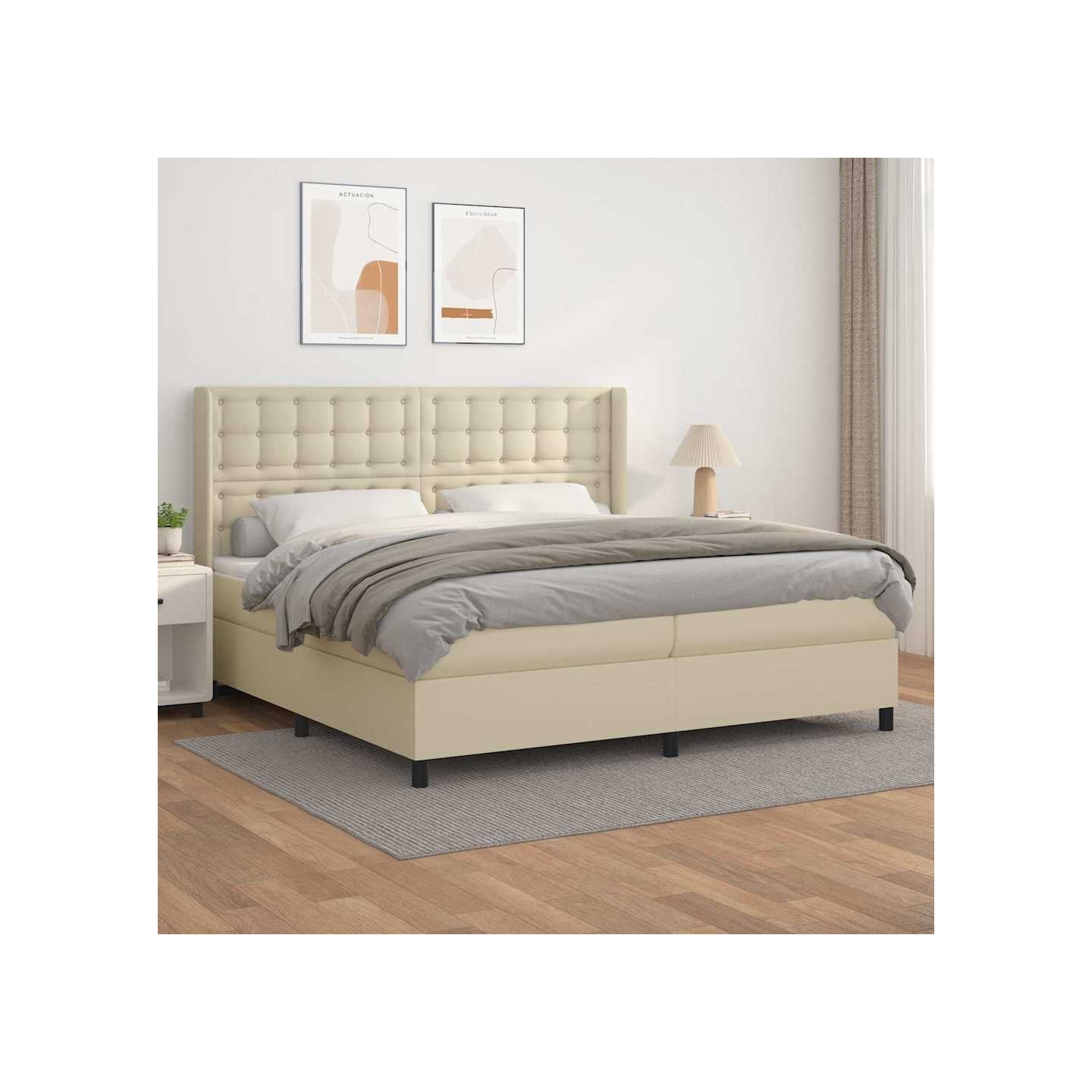Sommier à lattes de lit avec matelas Crème 200x200cm Similicuir