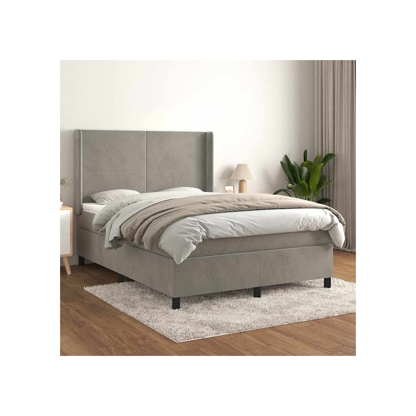 Sommier à lattes de lit et matelas Gris clair 140x190cm Velours