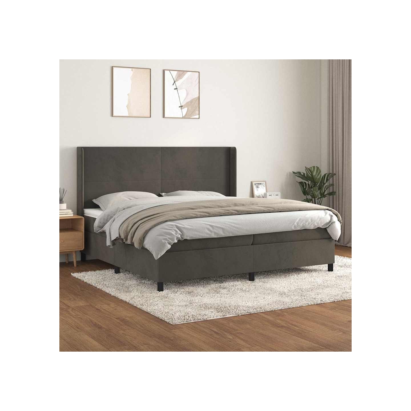 Sommier à lattes de lit et matelas Gris foncé 200x200cm Velours