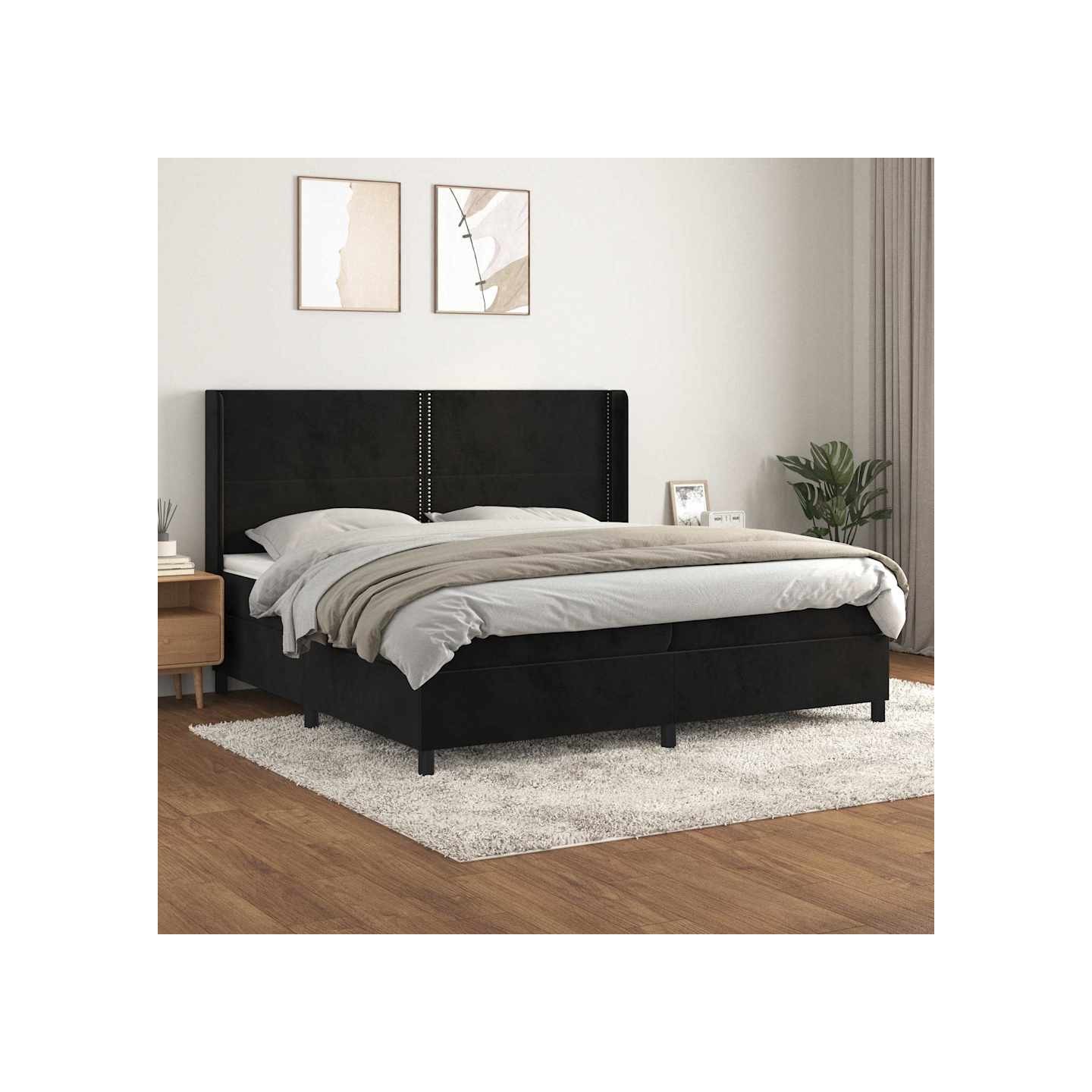 Sommier à lattes de lit et matelas Noir 200x200 cm Velours