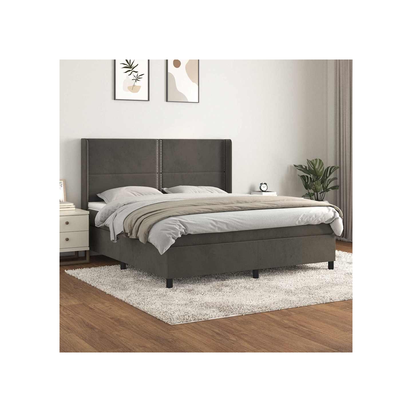 Sommier à lattes de lit et matelas Gris foncé 180x200cm Velours