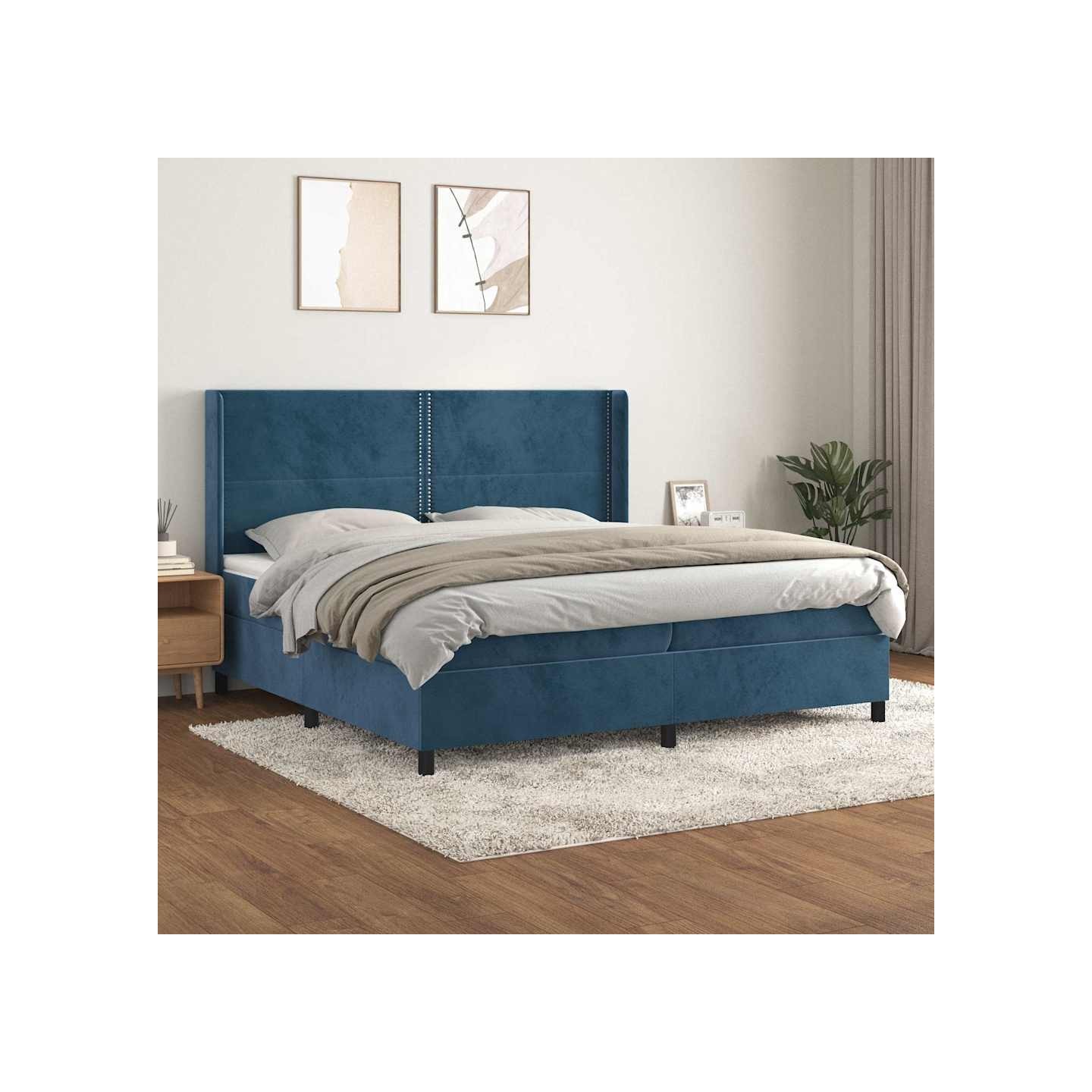 Sommier à lattes de lit et matelas Bleu foncé 200x200cm Velours