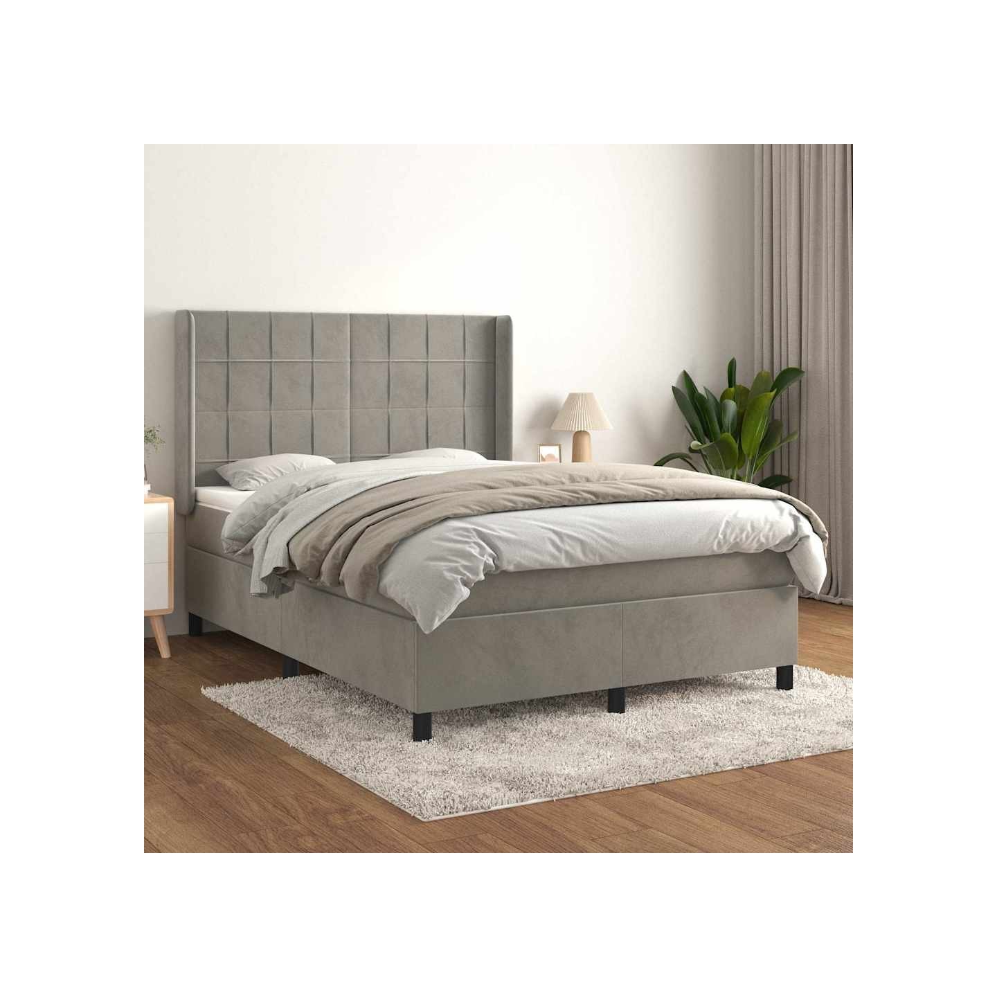 Sommier à lattes de lit et matelas Gris clair 140x190cm Velours