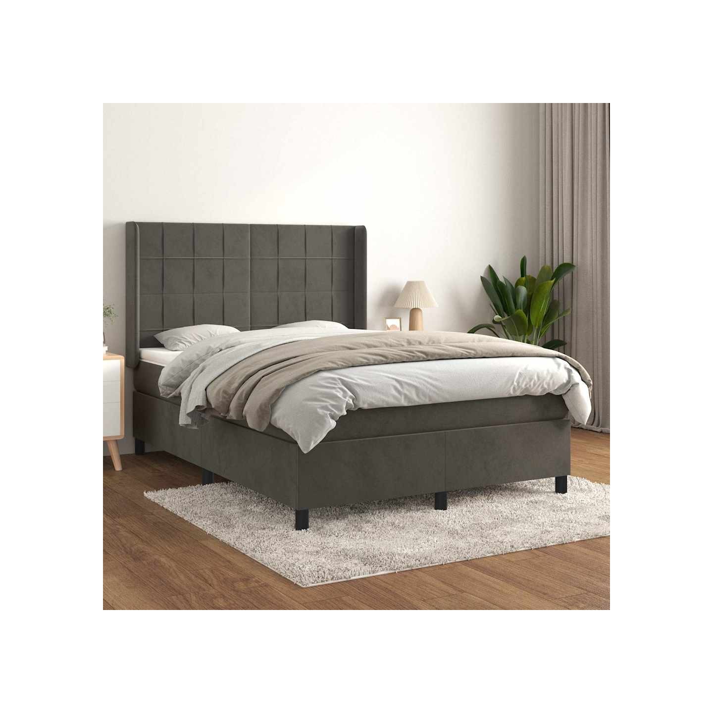 Sommier à lattes de lit et matelas Gris foncé 140x200cm Velours