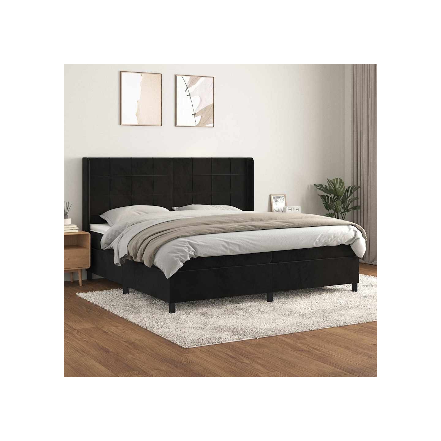 Sommier à lattes de lit et matelas Noir 200x200 cm Velours