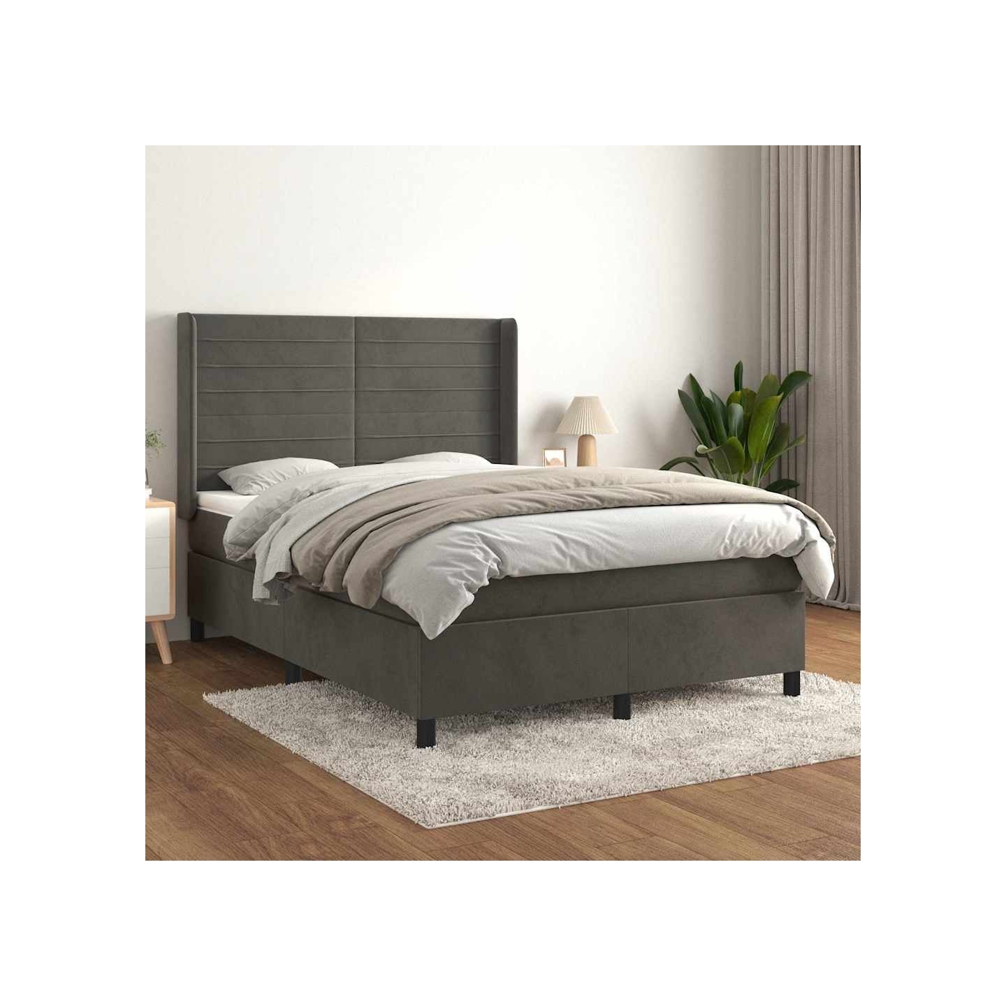 Sommier à lattes de lit et matelas Gris foncé 140x190cm Velours
