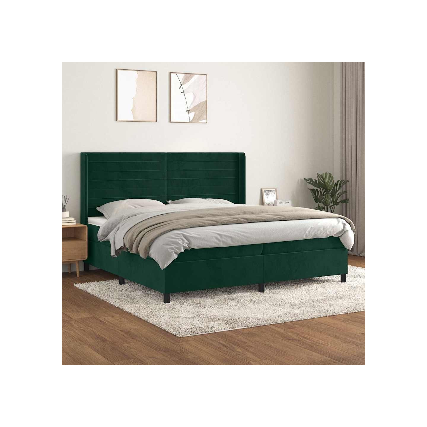 Sommier à lattes de lit et matelas Vert foncé 200x200cm Velours