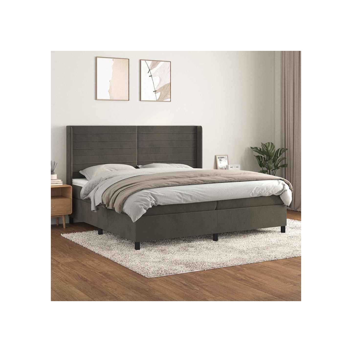 Sommier à lattes de lit et matelas Gris foncé 200x200cm Velours
