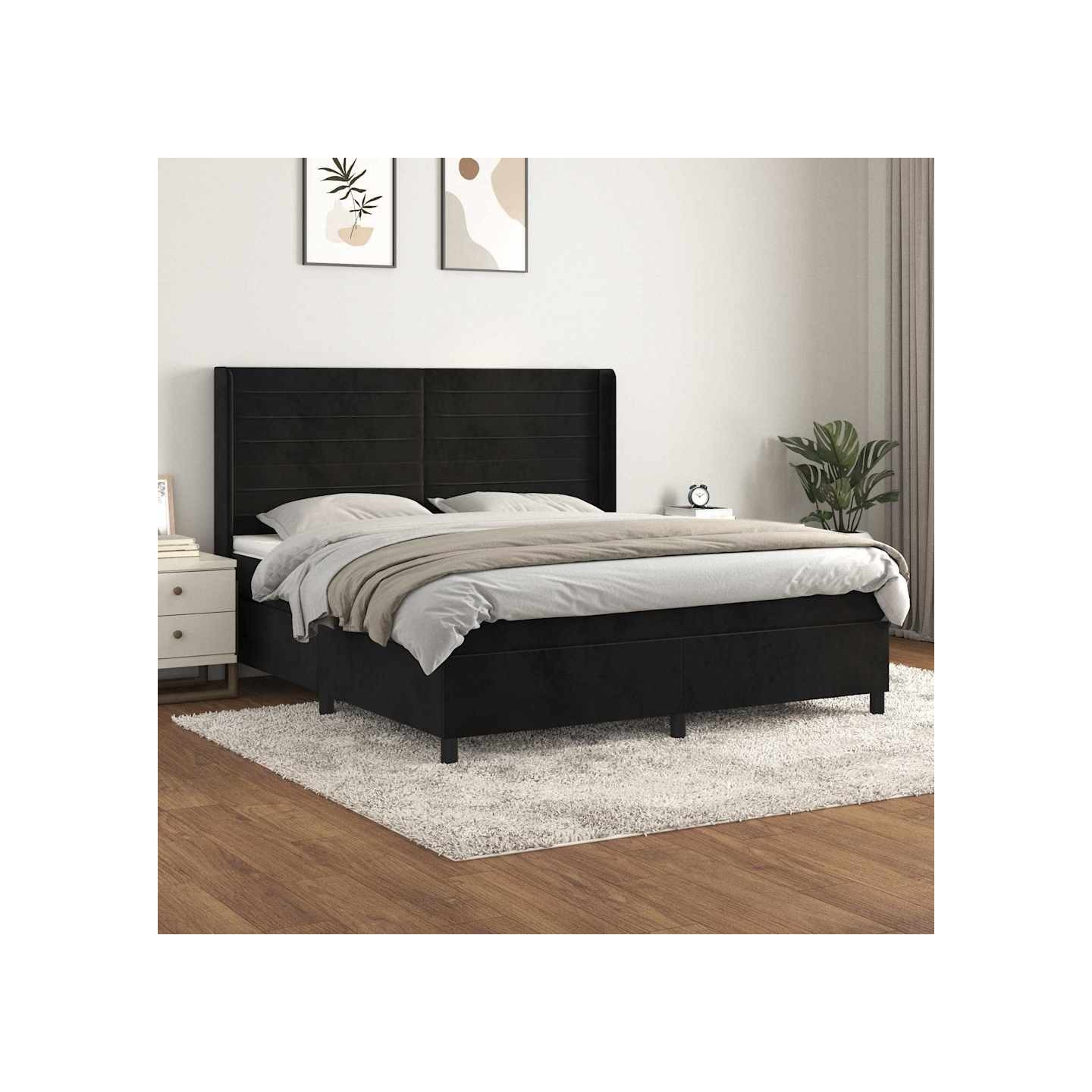 Sommier à lattes de lit avec matelas Noir 180x200 cm Velours