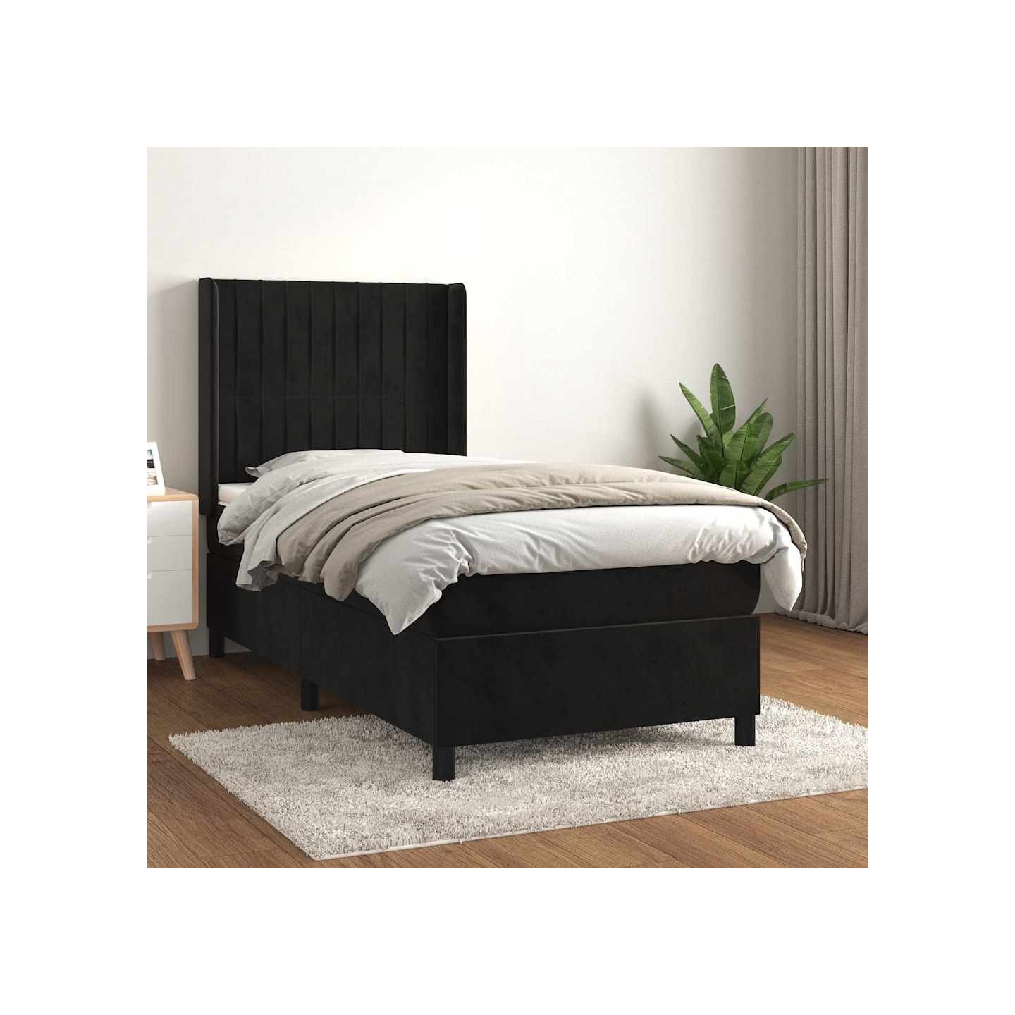 Sommier à lattes de lit avec matelas Noir 90x190 cm Velours