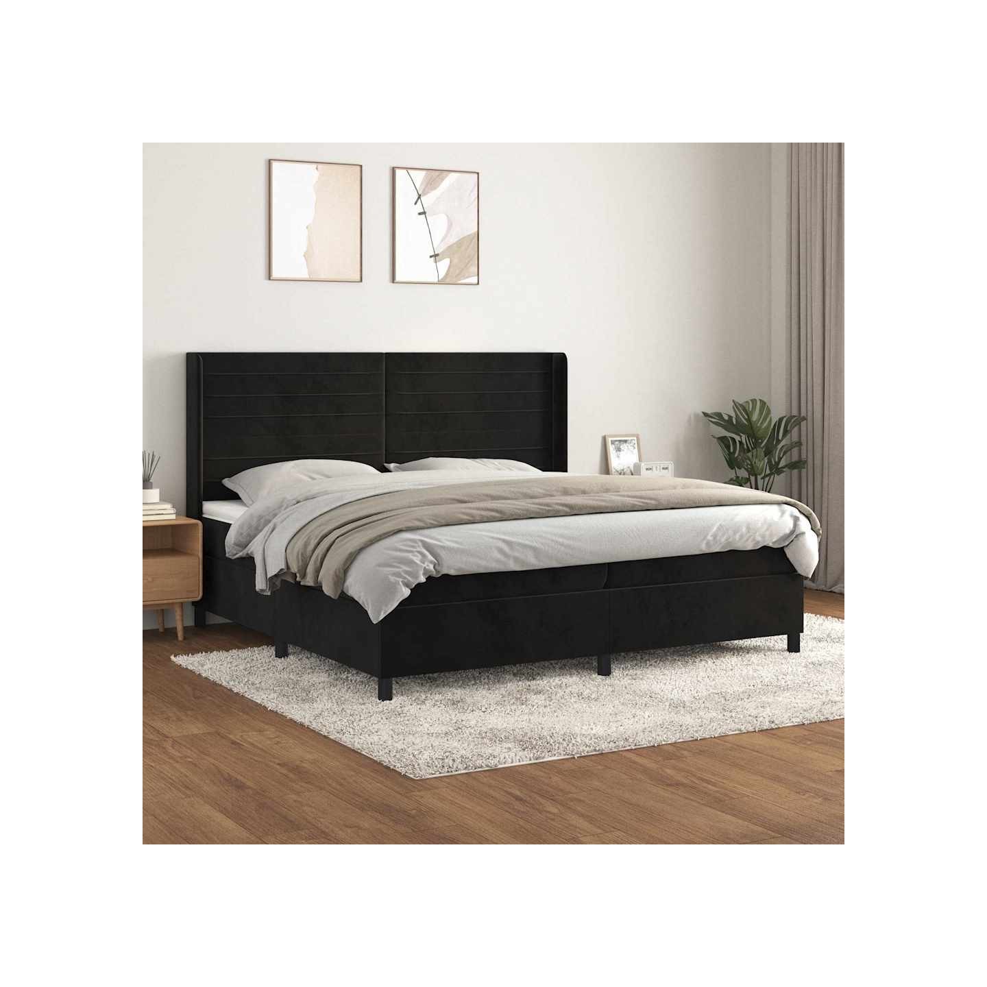 Sommier à lattes de lit et matelas Noir 200x200 cm Velours
