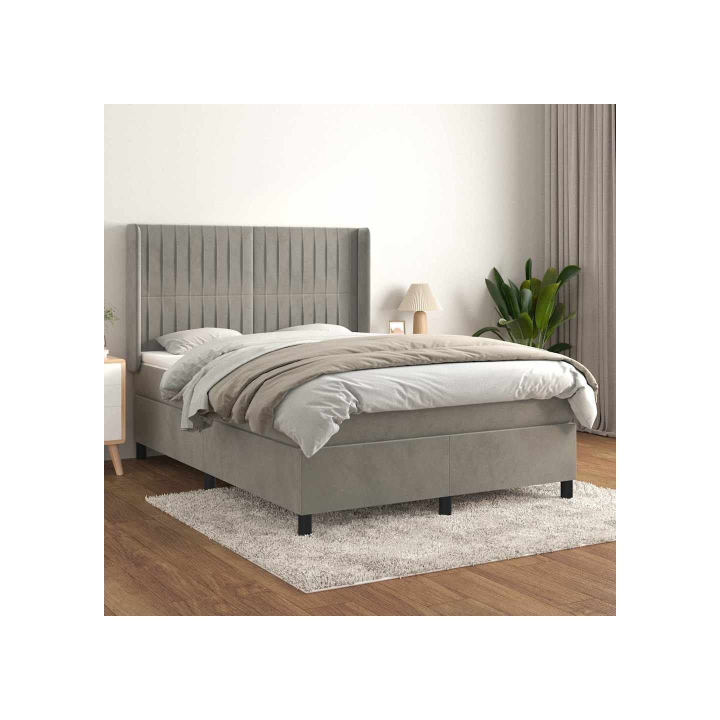 Sommier à lattes de lit et matelas Gris clair 140x200cm Velours