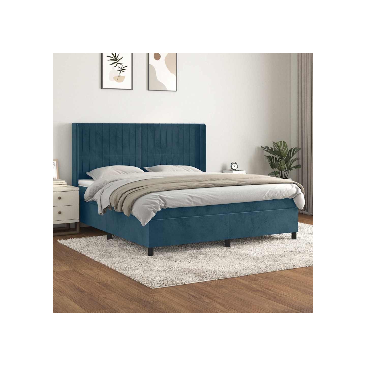 Sommier à lattes de lit et matelas Bleu foncé 160x200cm Velours