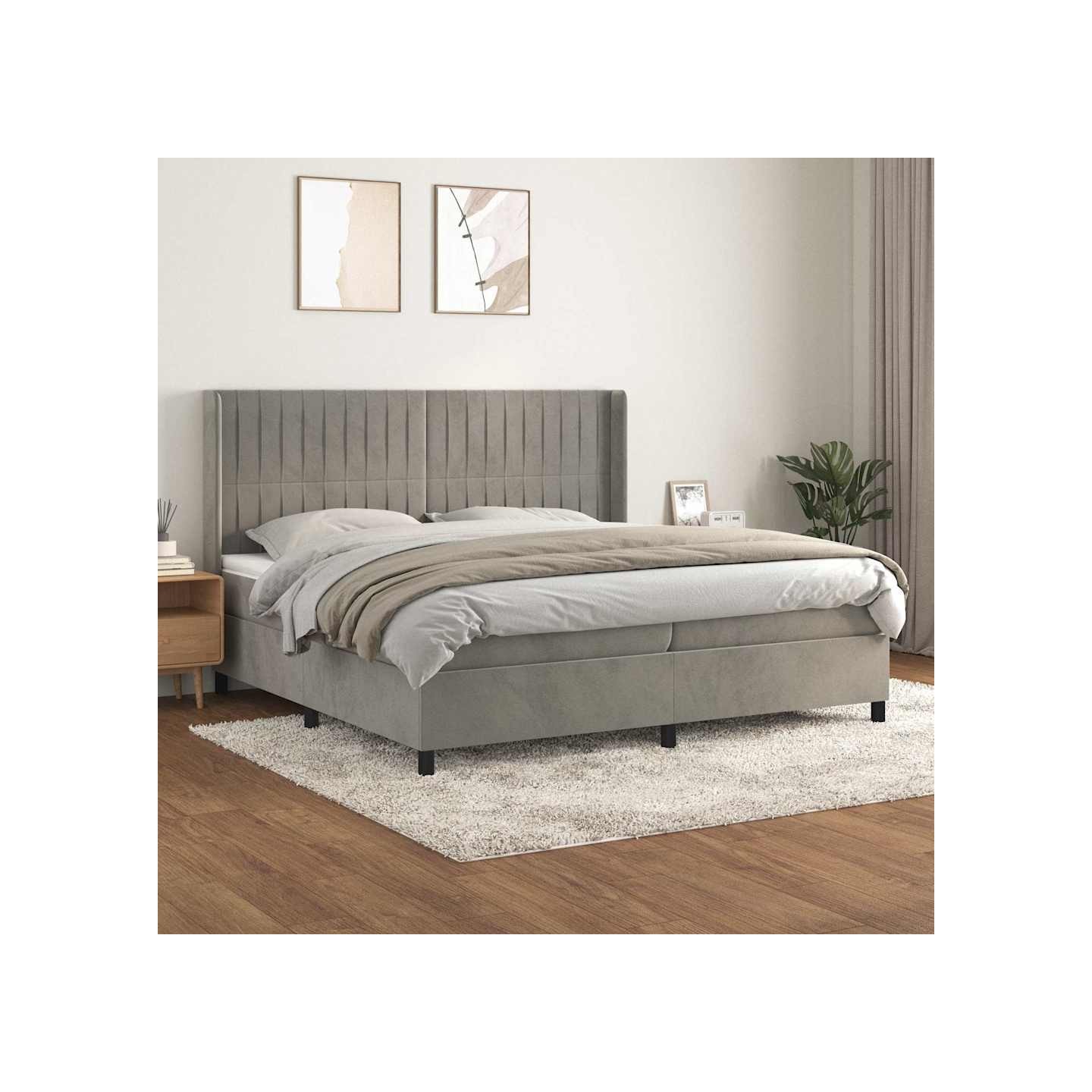 Sommier à lattes de lit et matelas Gris clair 200x200cm Velours