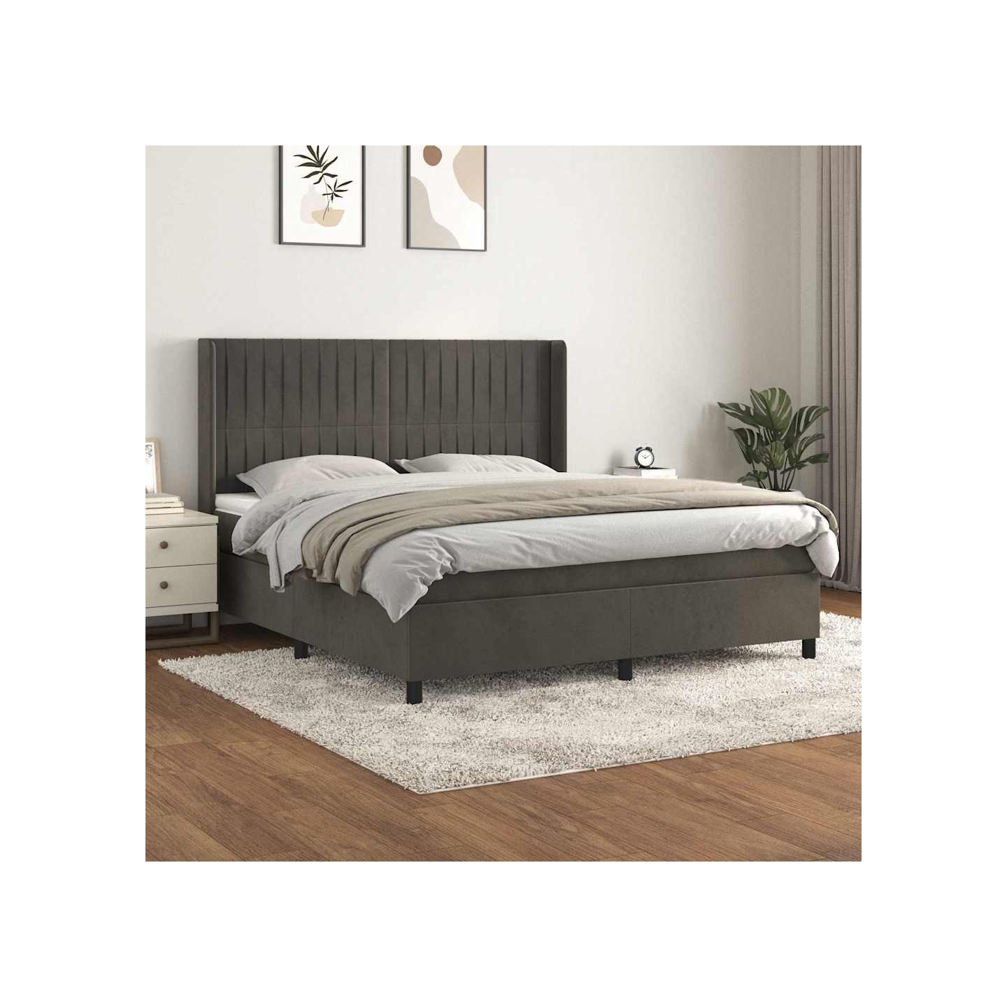 Sommier à lattes de lit et matelas Gris foncé 160x200cm Velours