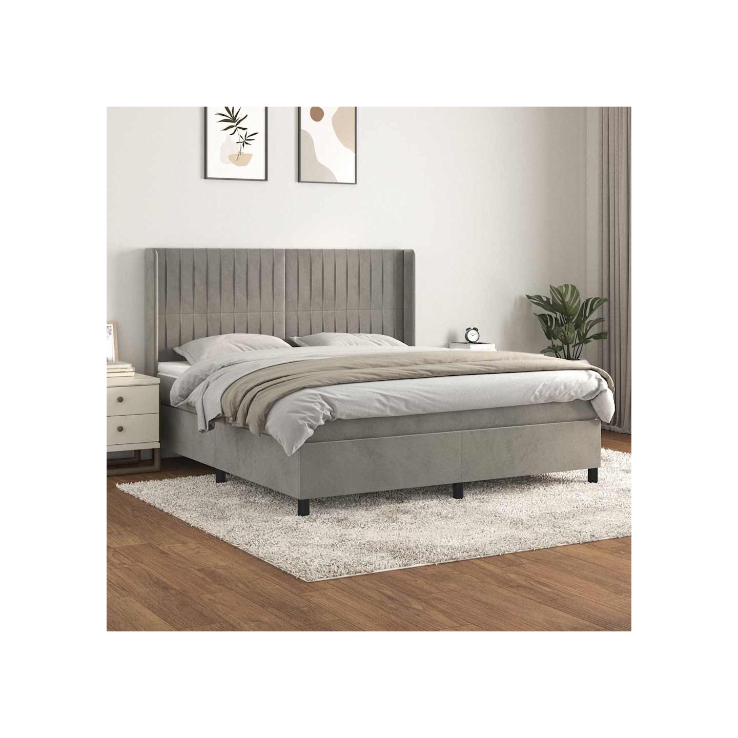 Sommier à lattes de lit et matelas Gris clair 180x200cm Velours