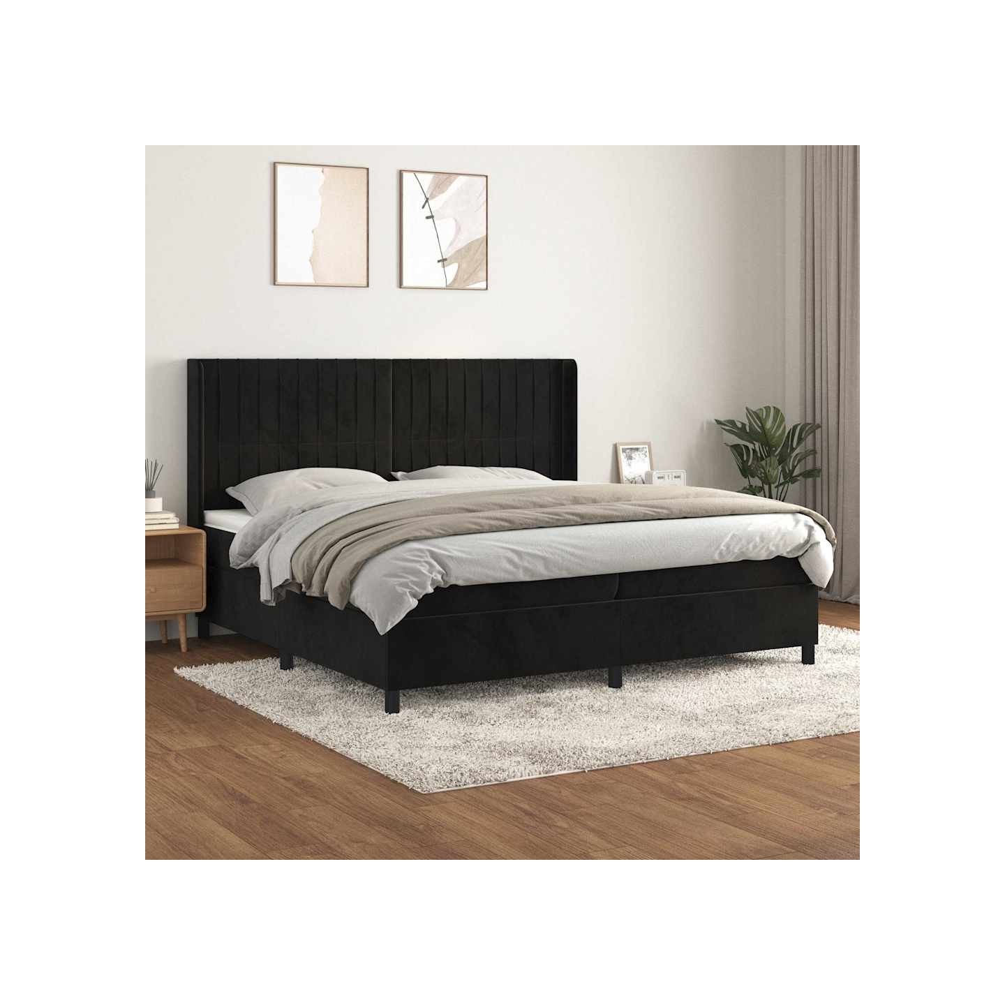 Sommier à lattes de lit et matelas Noir 200x200 cm Velours