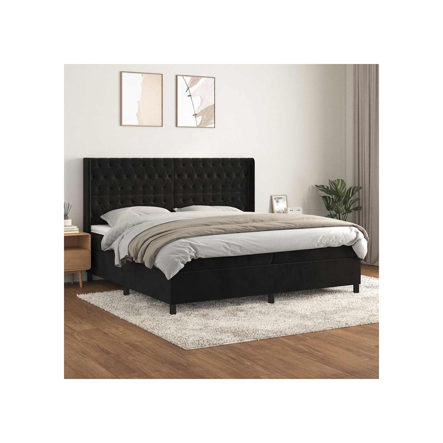 Sommier à lattes de lit et matelas Noir 200x200 cm Velours