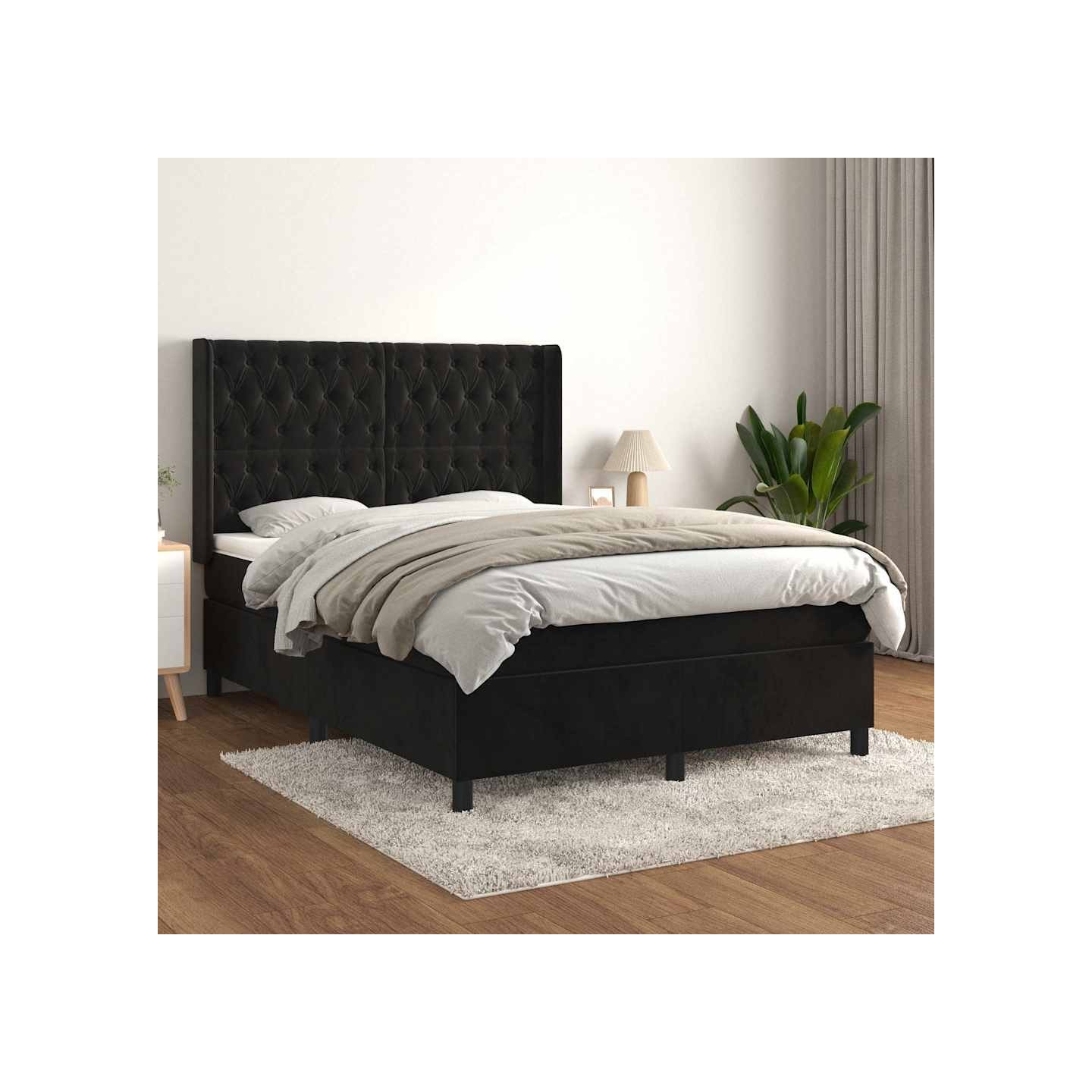 Sommier à lattes de lit avec matelas Noir 140x200 cm Velours