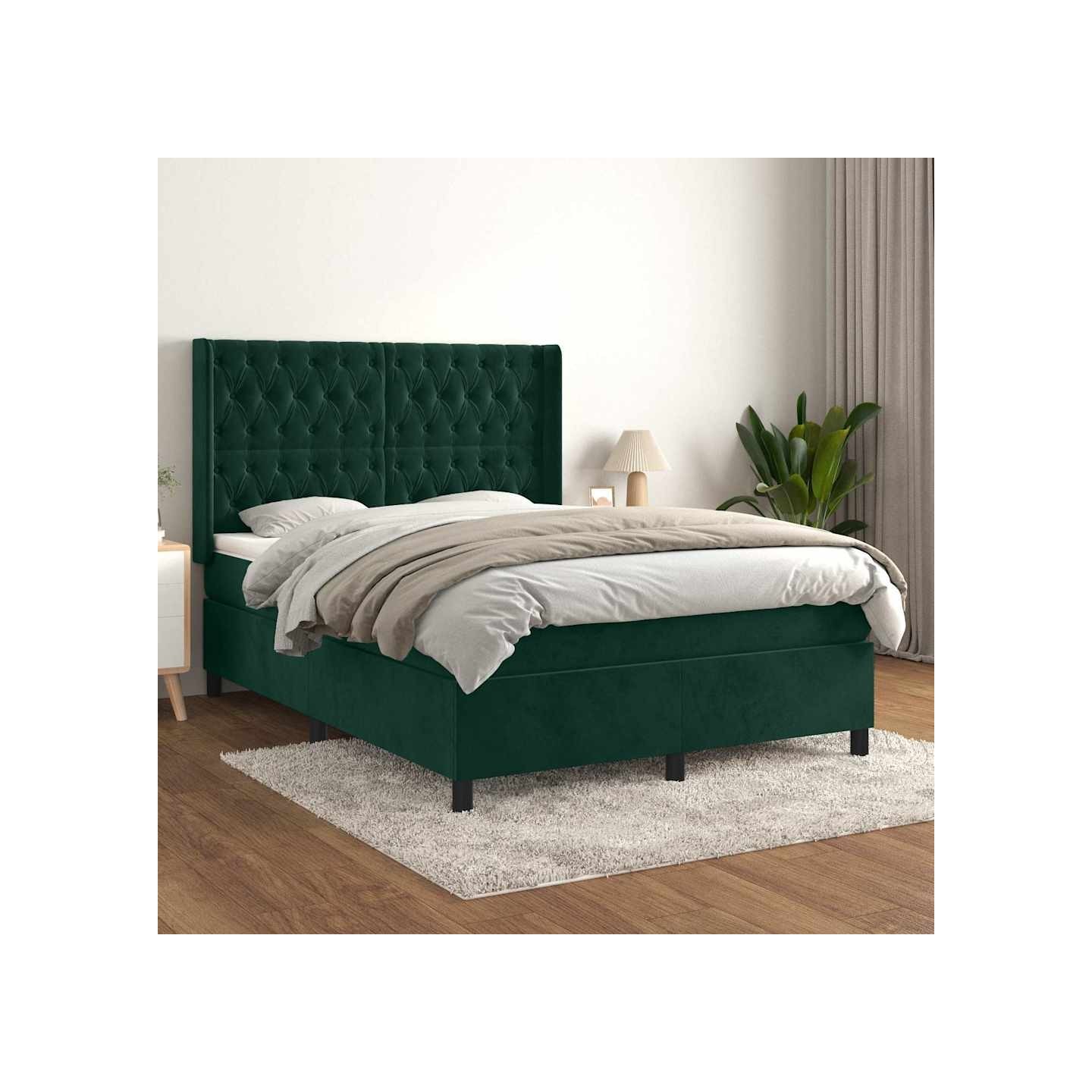 Sommier à lattes de lit et matelas Vert foncé 140x200cm Velours