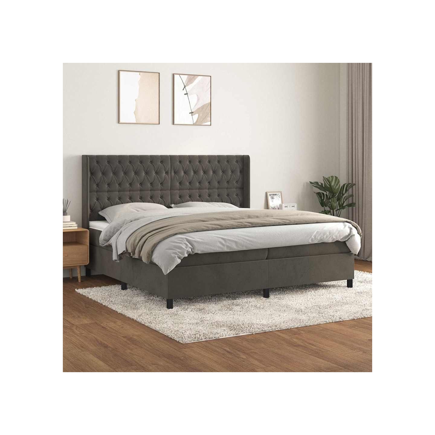 Sommier à lattes de lit et matelas Gris foncé 200x200cm Velours