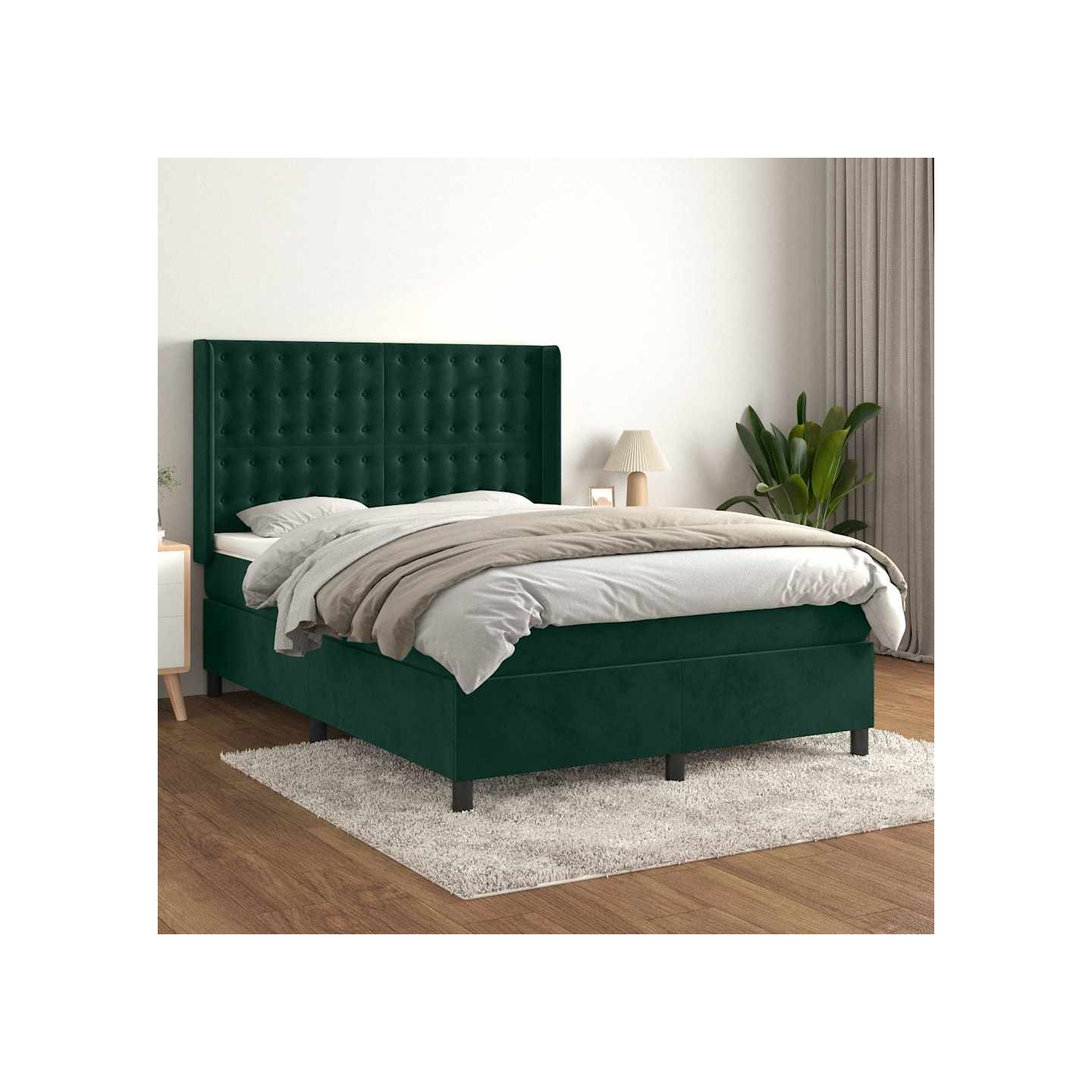 Sommier à lattes de lit et matelas Vert foncé 140x190cm Velours