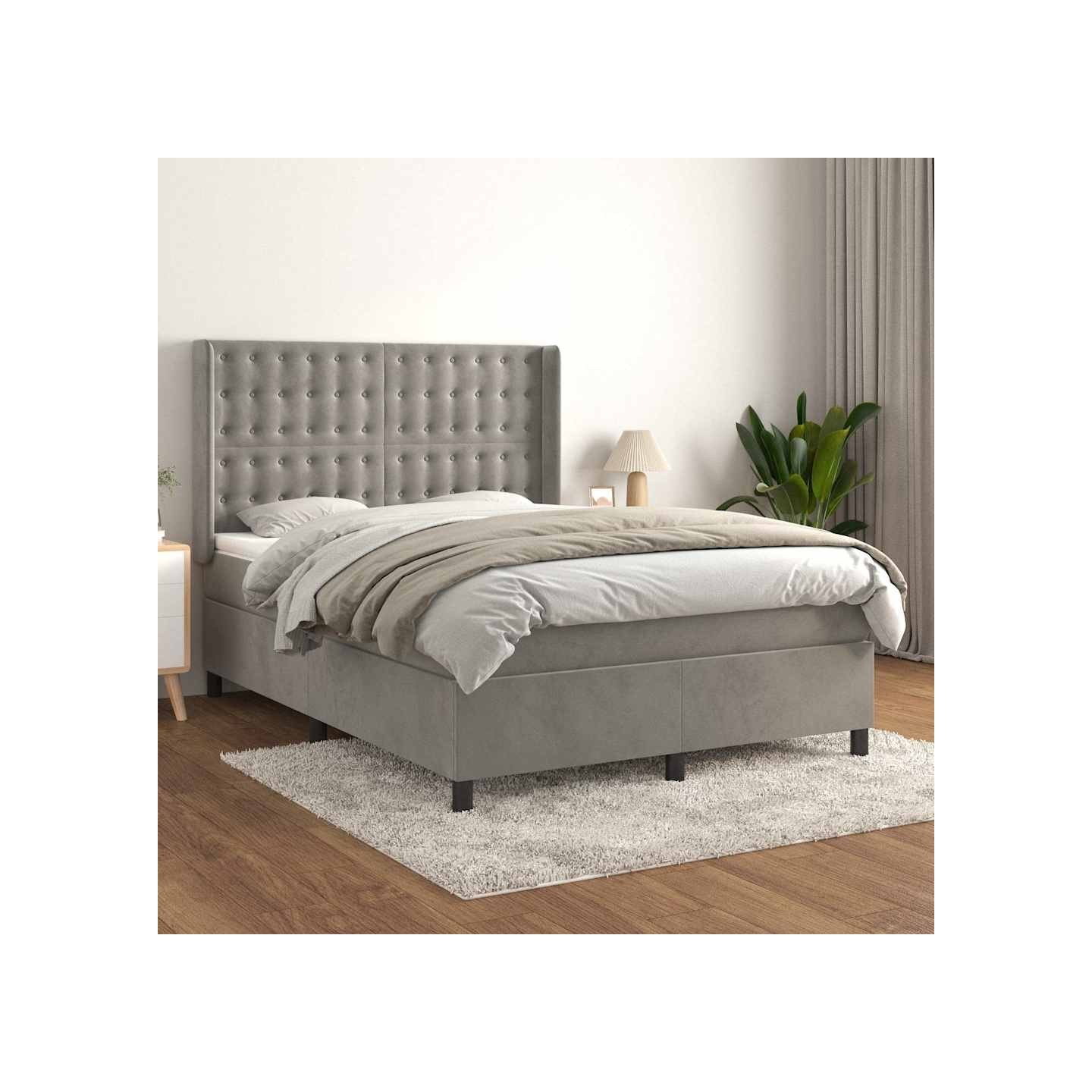 Sommier à lattes de lit et matelas Gris clair 140x190cm Velours
