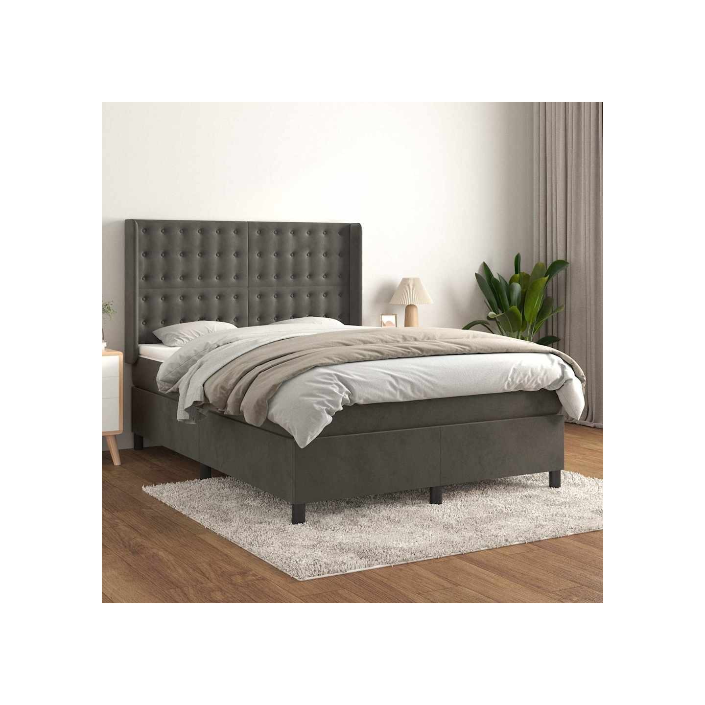 Sommier à lattes de lit et matelas Gris foncé 140x190cm Velours