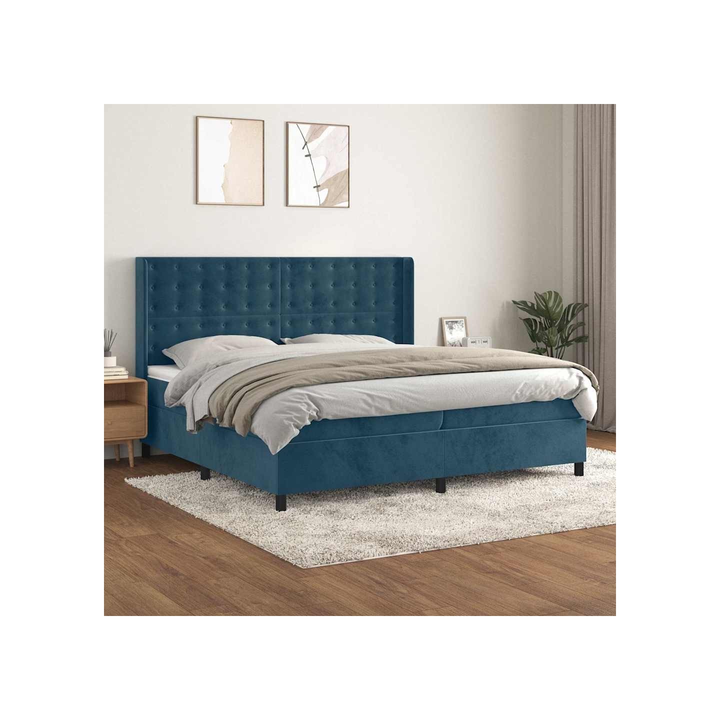 Sommier à lattes de lit et matelas Bleu foncé 200x200cm Velours
