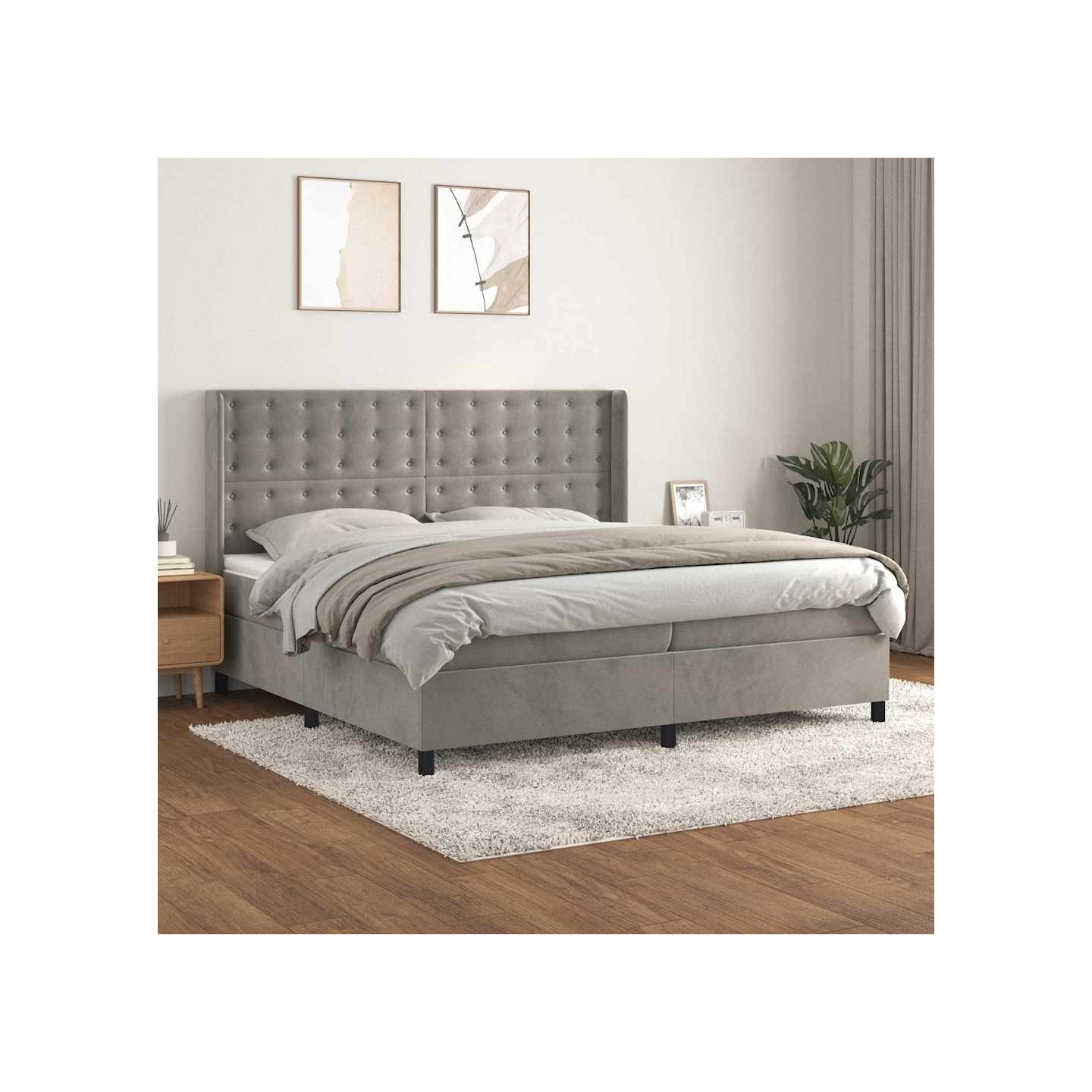 Sommier à lattes de lit et matelas Gris clair 200x200cm Velours
