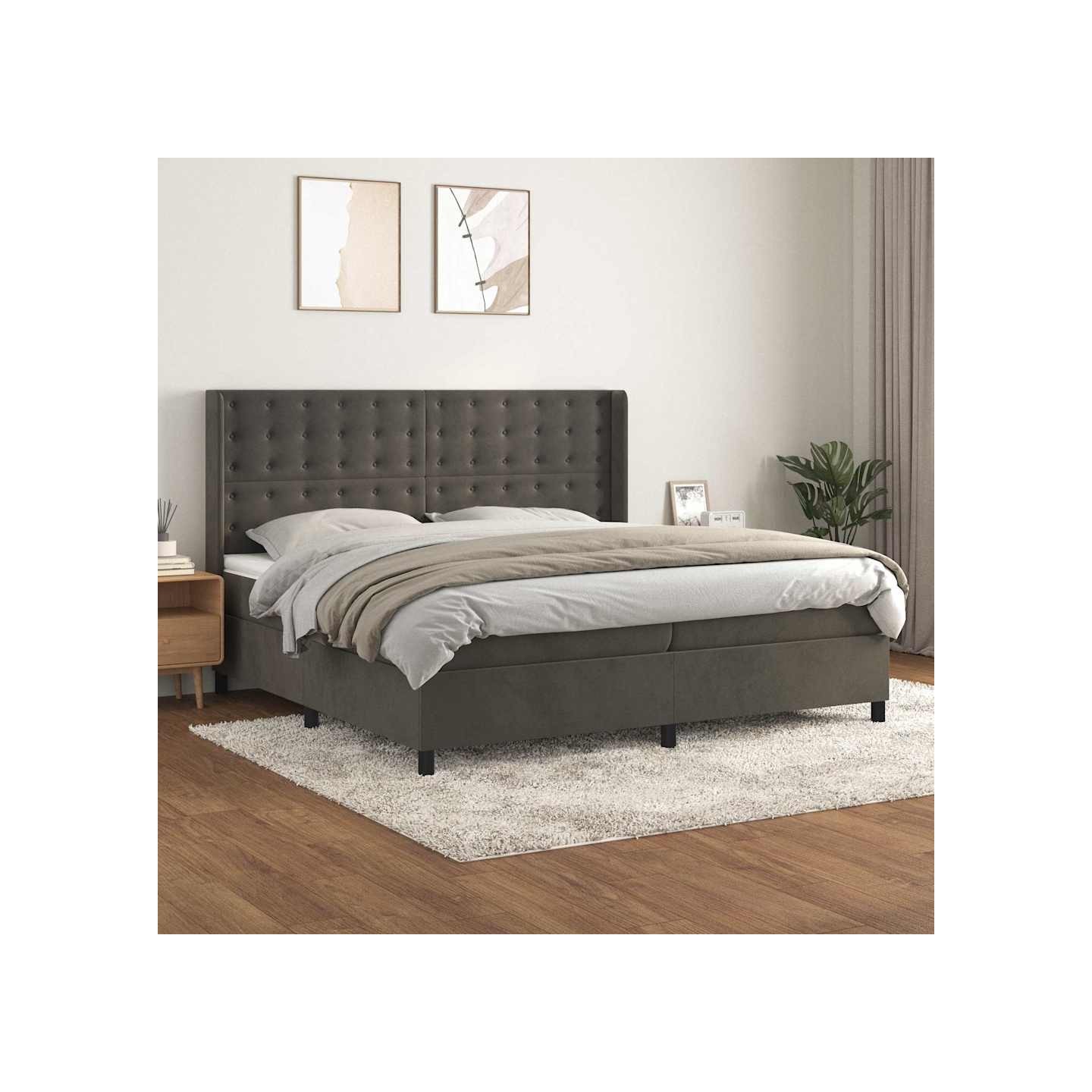 Sommier à lattes de lit et matelas Gris foncé 200x200cm Velours