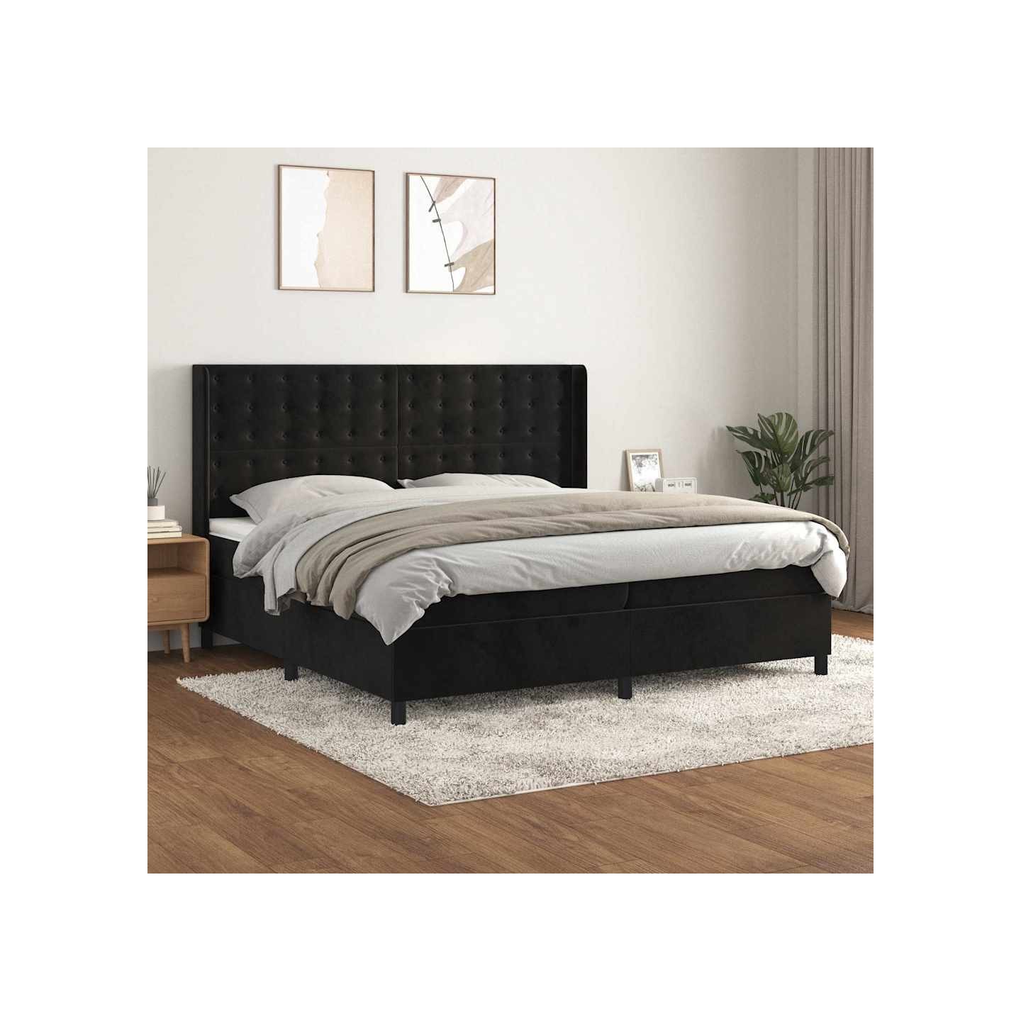 Sommier à lattes de lit et matelas Noir 200x200 cm Velours
