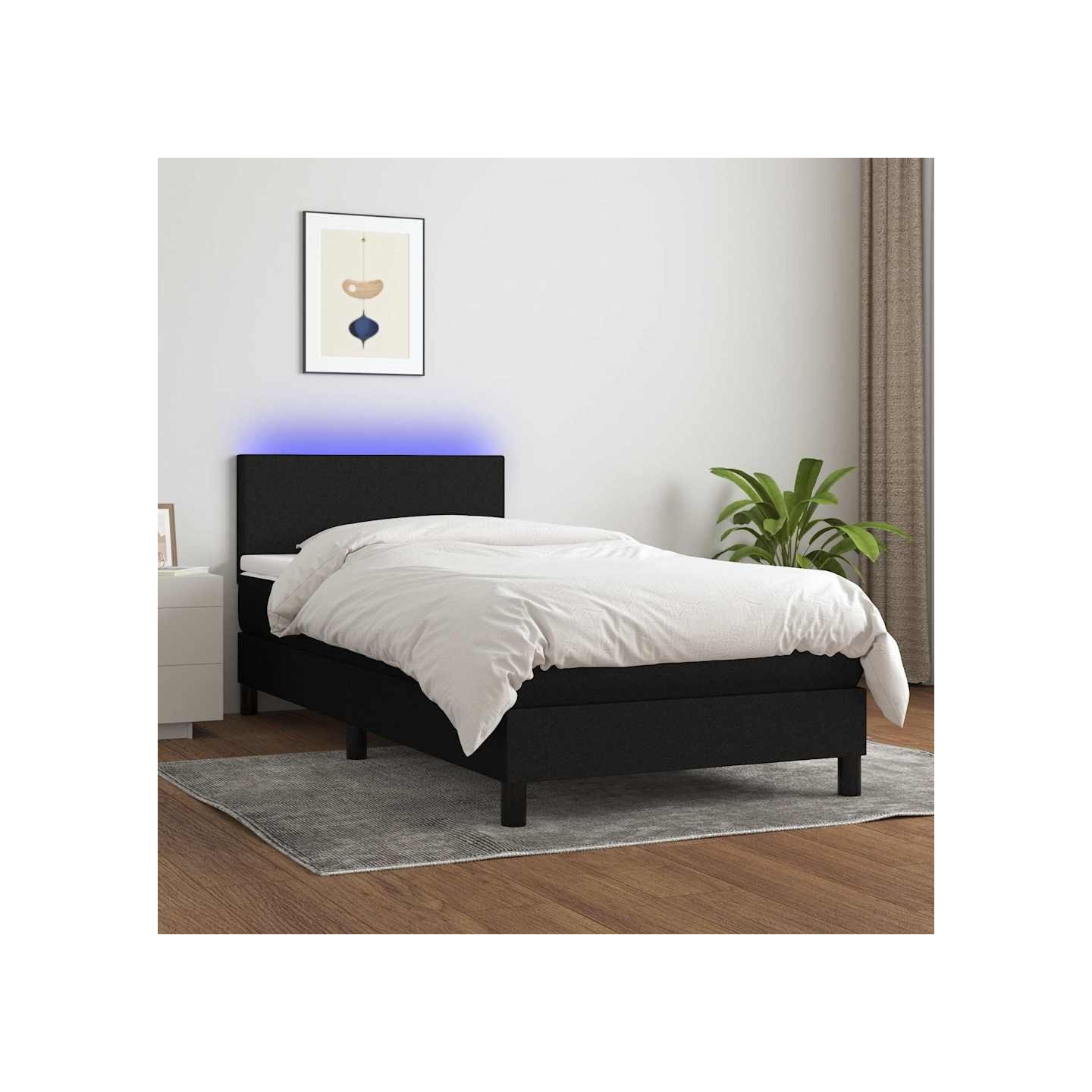 Sommier à lattes de lit avec matelas et LED Noir 90x190cm Tissu