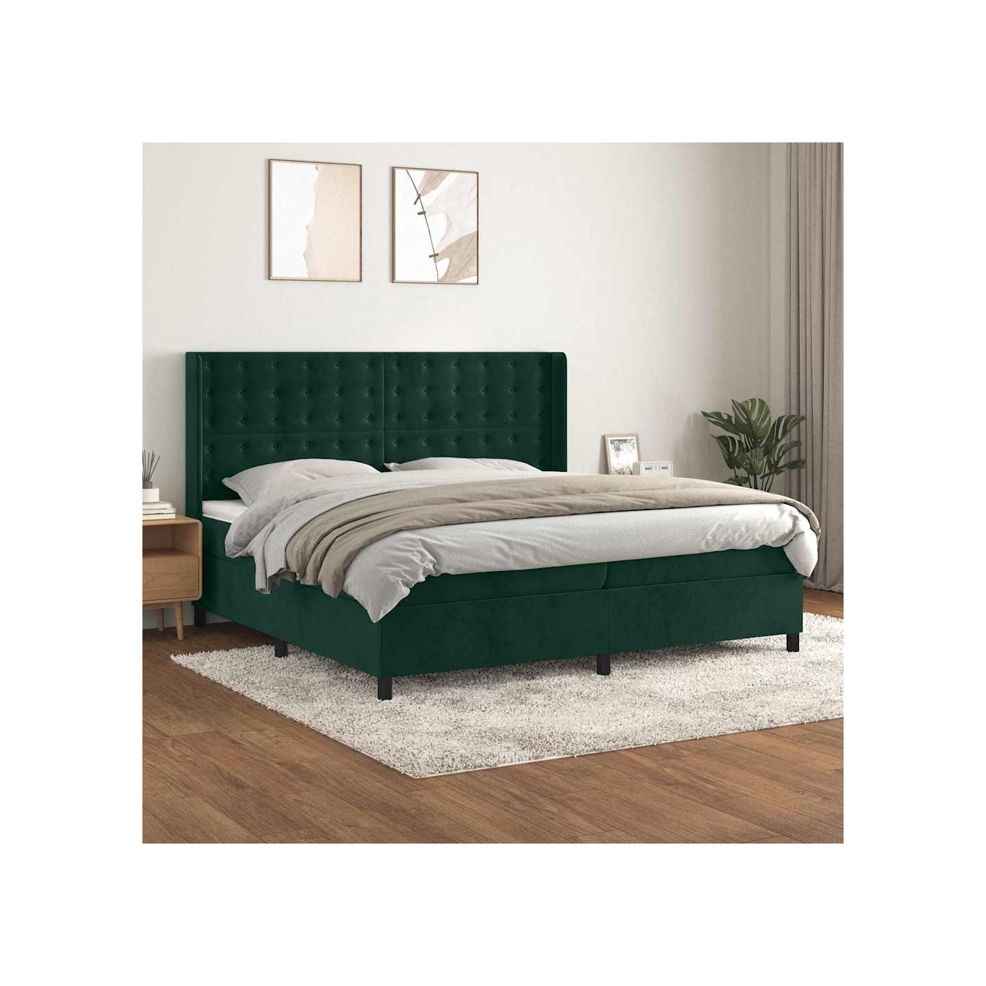 Sommier à lattes de lit et matelas Vert foncé 200x200cm Velours