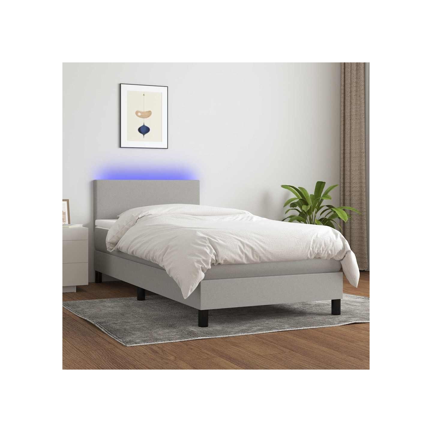 Sommier à lattes de lit avec matelas et LED Gris clair 90x190cm