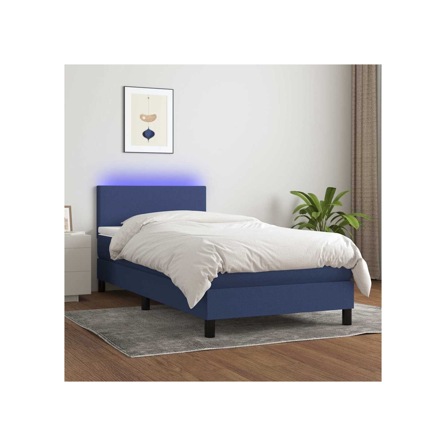 Sommier à lattes de lit avec matelas LED Bleu 100x200 cm Tissu