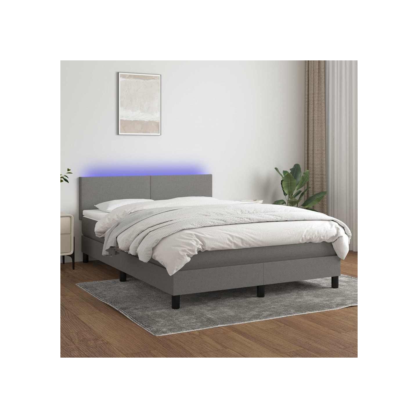 Sommier à lattes de lit et matelas et LED Gris foncé 140x190 cm