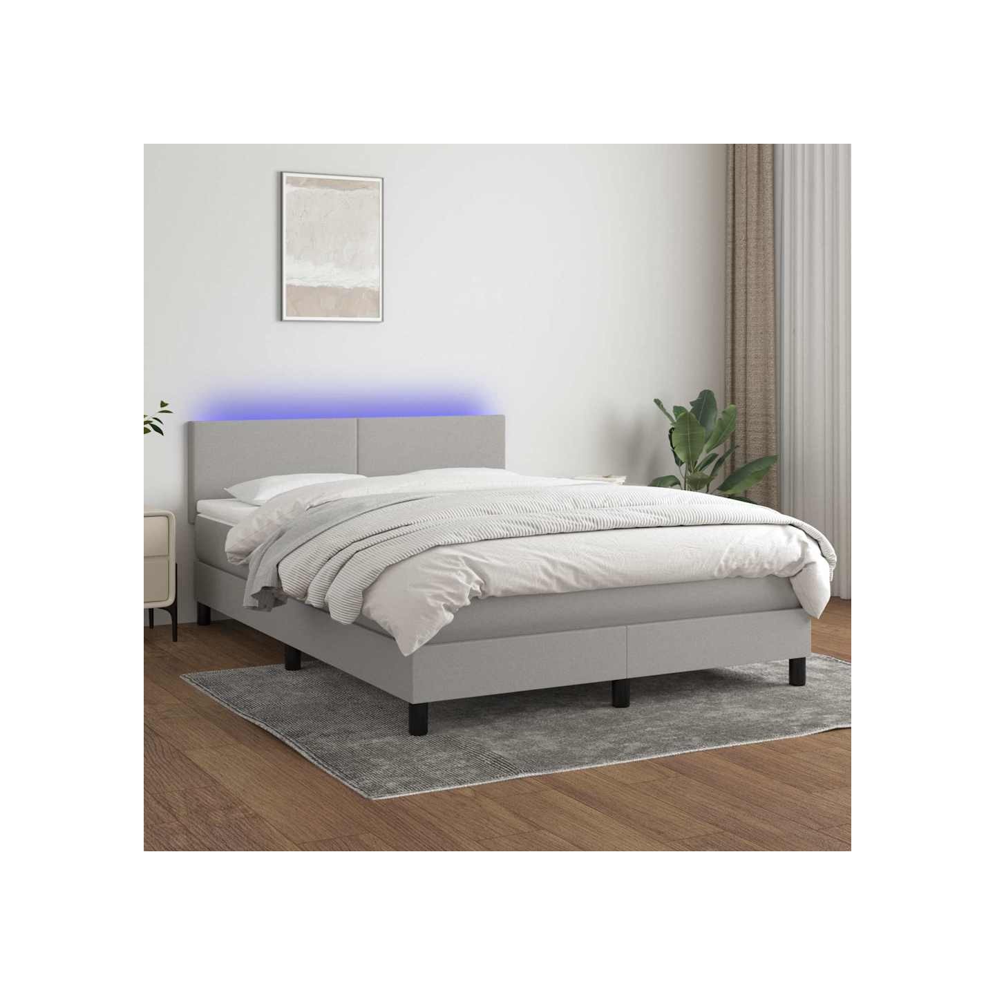 Sommier à lattes de lit et matelas et LED Gris clair 140x200 cm