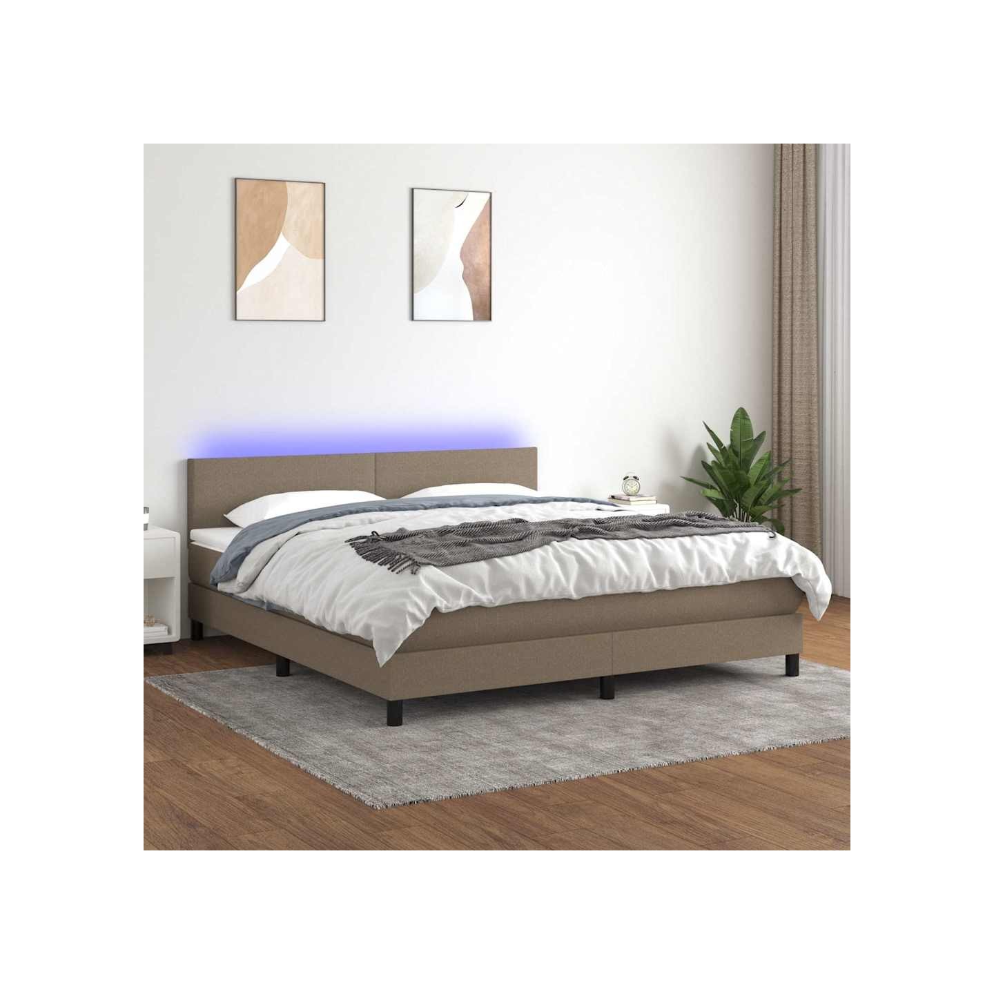 Sommier à lattes de lit avec matelas LED Taupe 180x200 cm Tissu