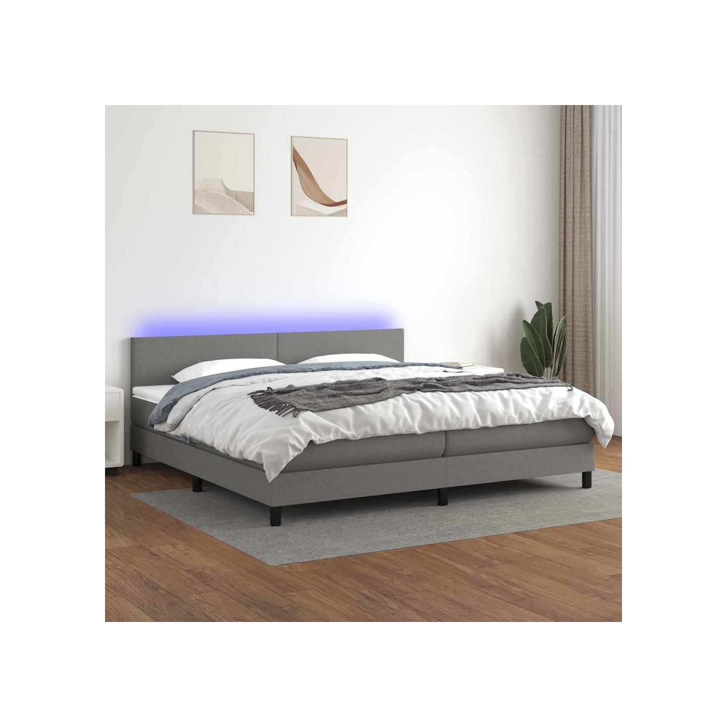 Sommier à lattes de lit et matelas et LED Gris foncé 200x200 cm