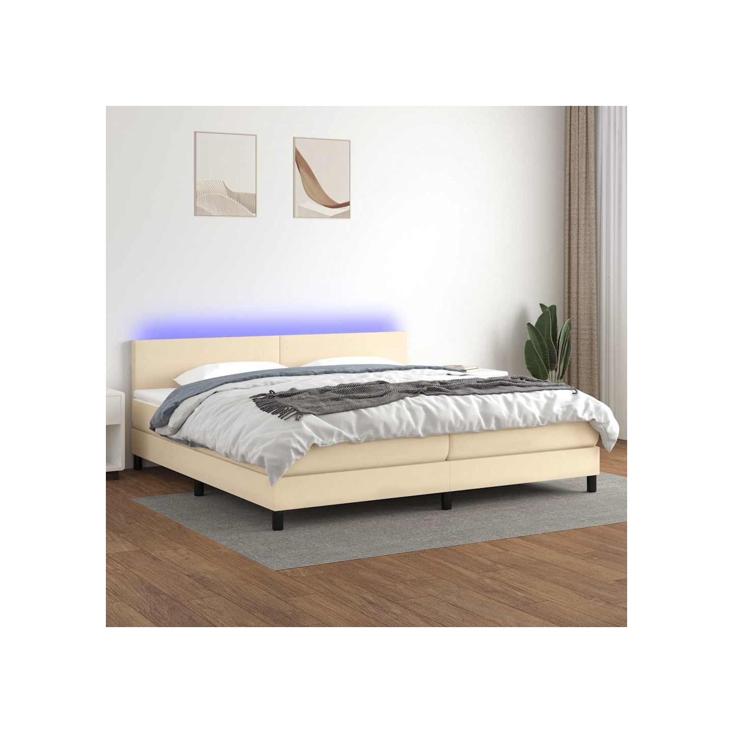 Sommier à lattes de lit et matelas et LED Crème 200x200cm Tissu