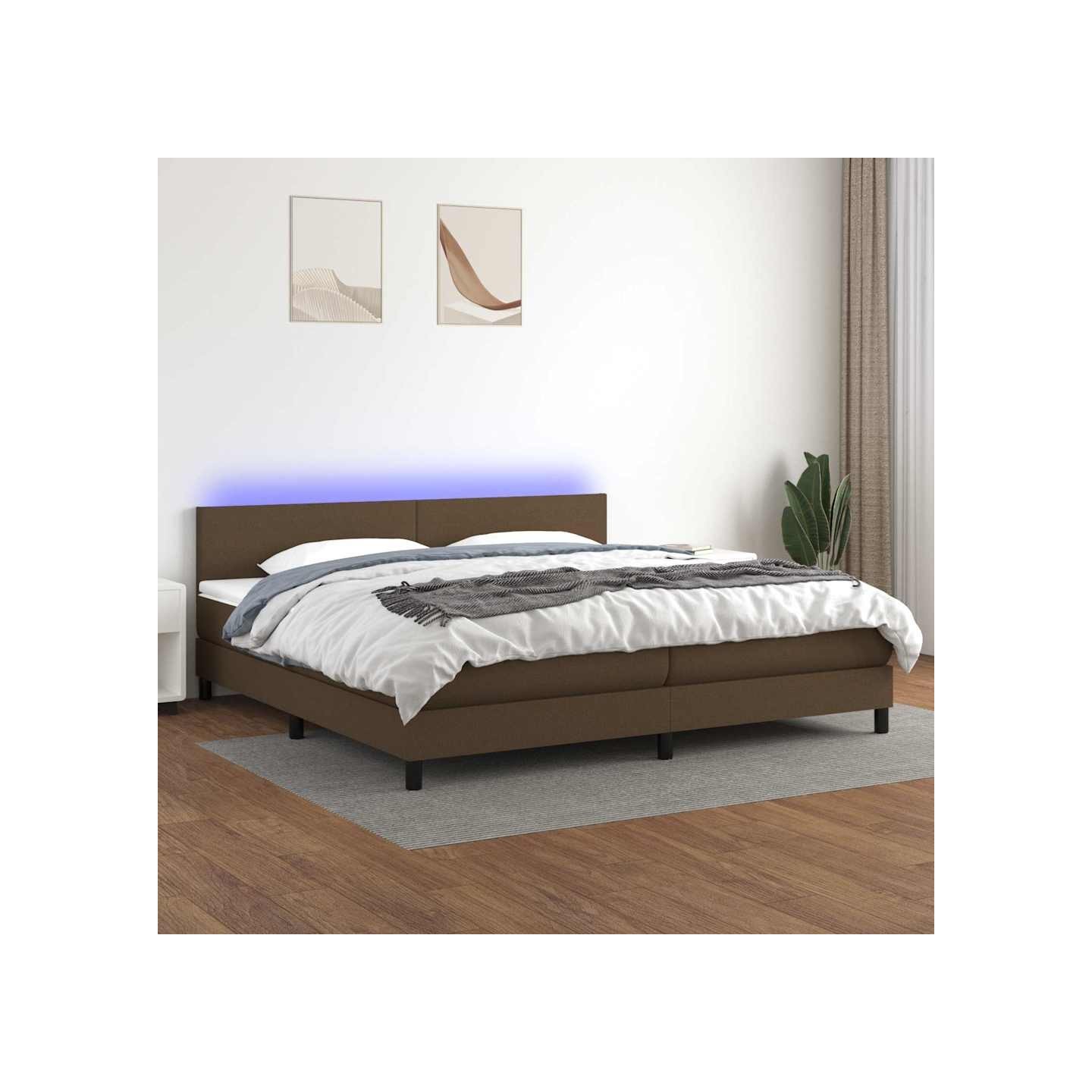 Sommier à lattes de lit matelas et LED Marron foncé 200x200 cm