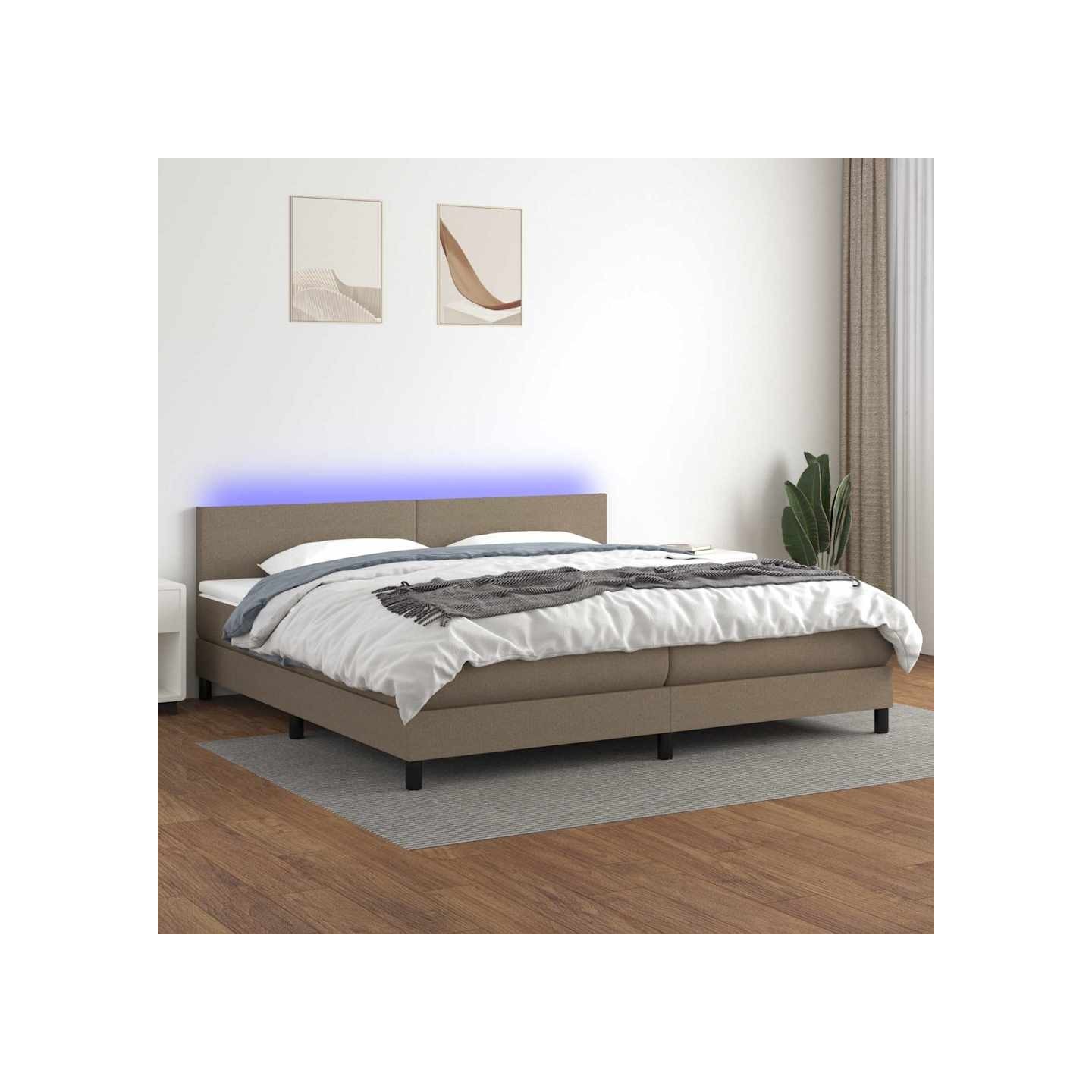 Sommier à lattes de lit et matelas et LED Taupe 200x200cm Tissu