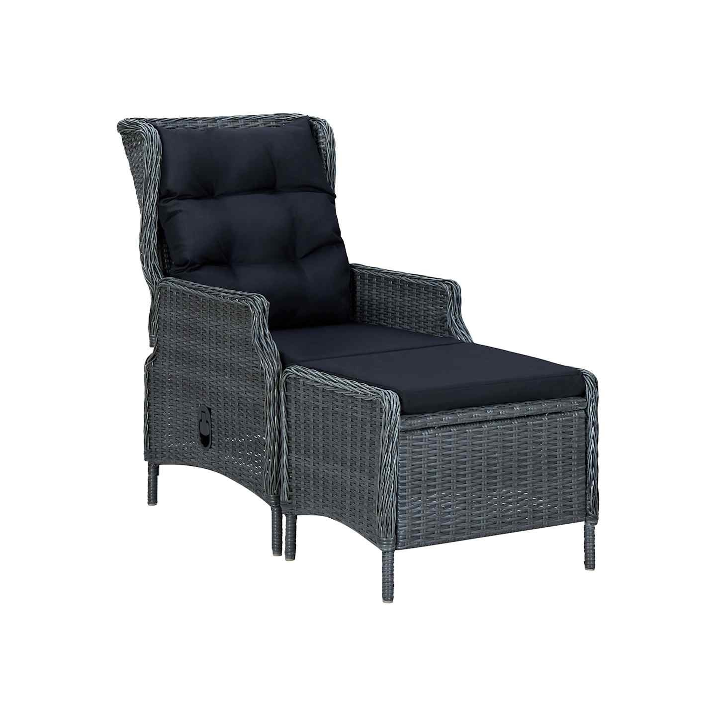 Chaise inclinable de jardin tabouret résine tressée gris foncé