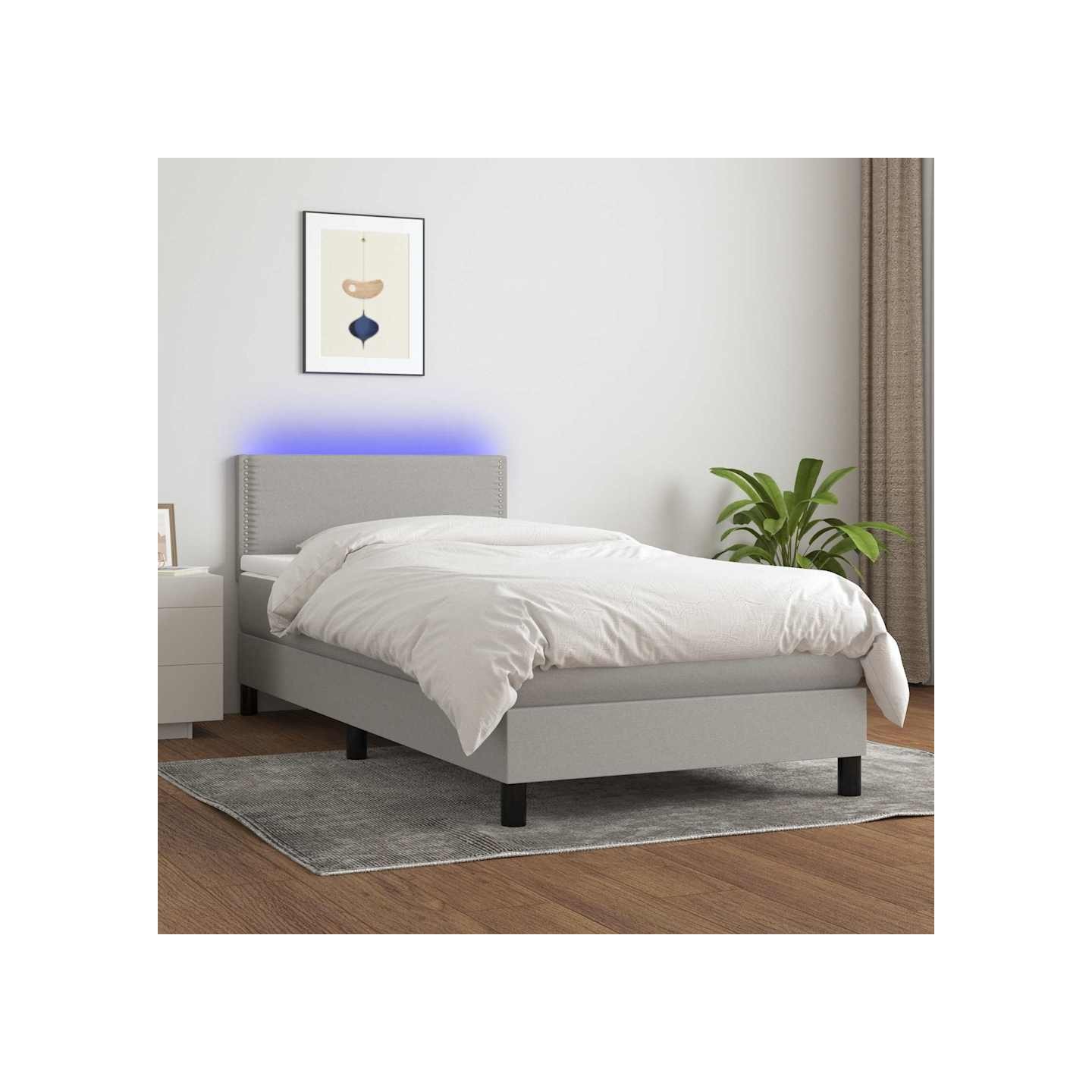 Sommier à lattes de lit matelas LED Gris clair 100x200 cm Tissu