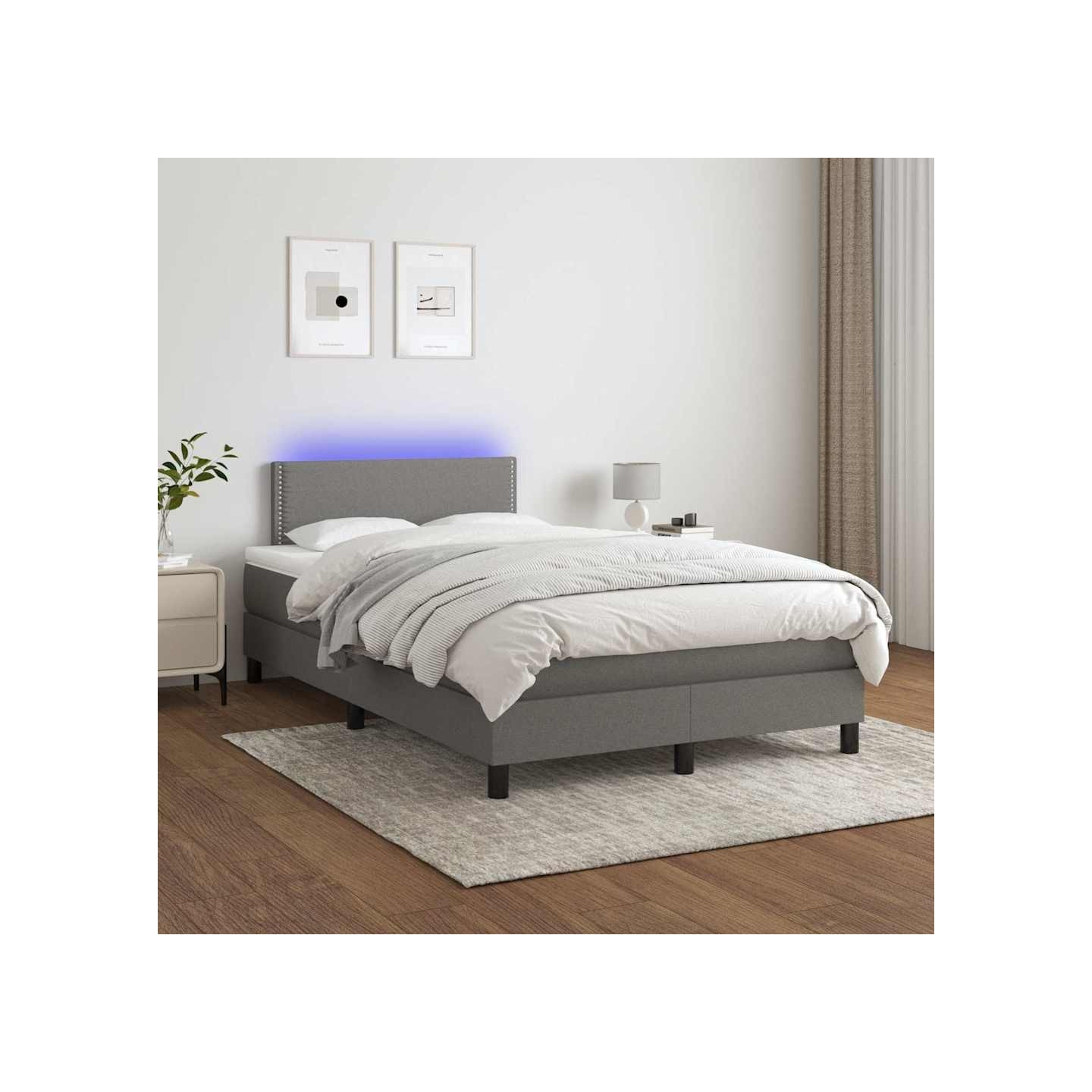 Sommier à lattes de lit et matelas et LED Gris foncé 120x200 cm